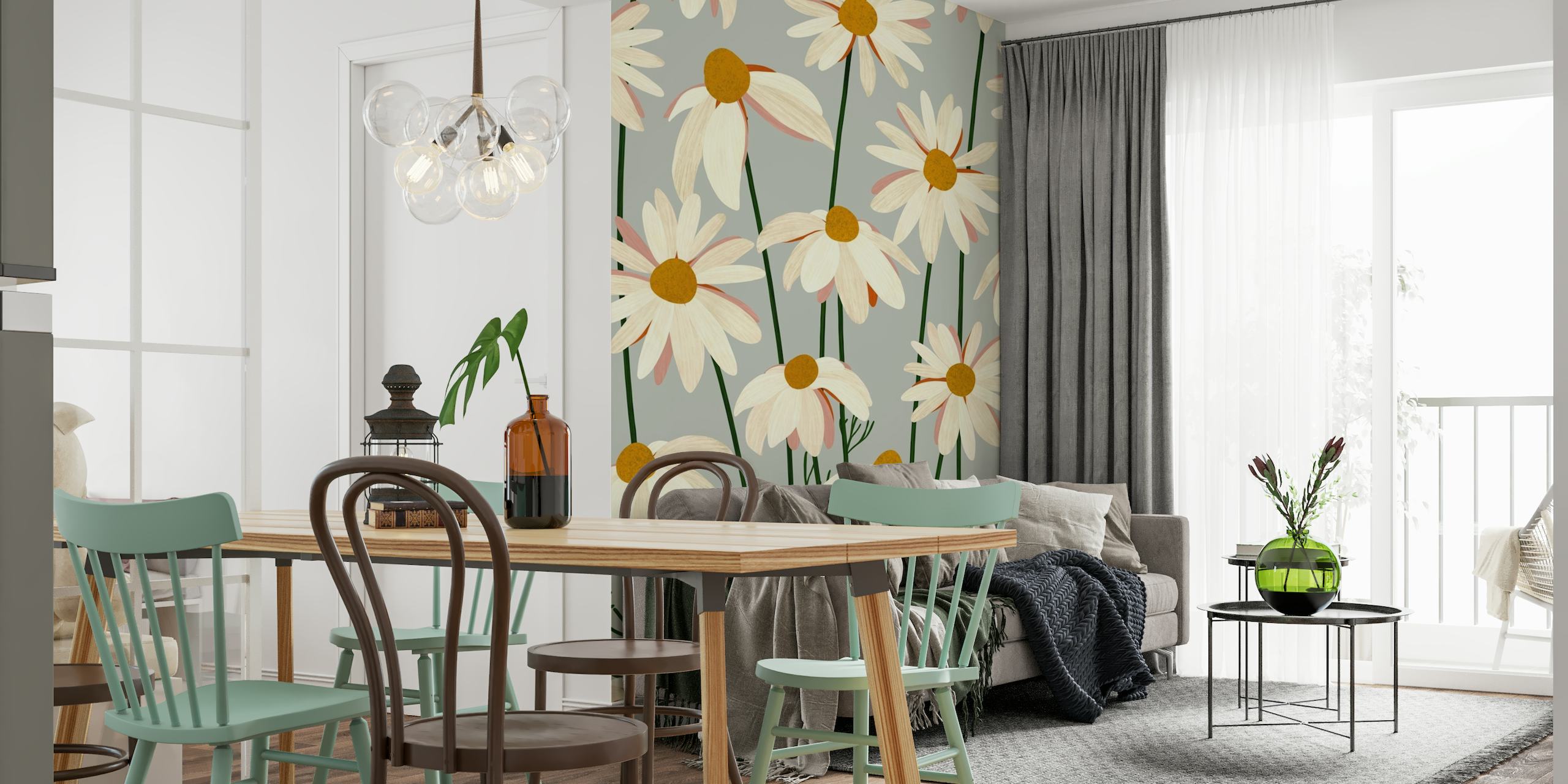 Detailed view of vibrant Daisy Pattern Wallpaper Mural