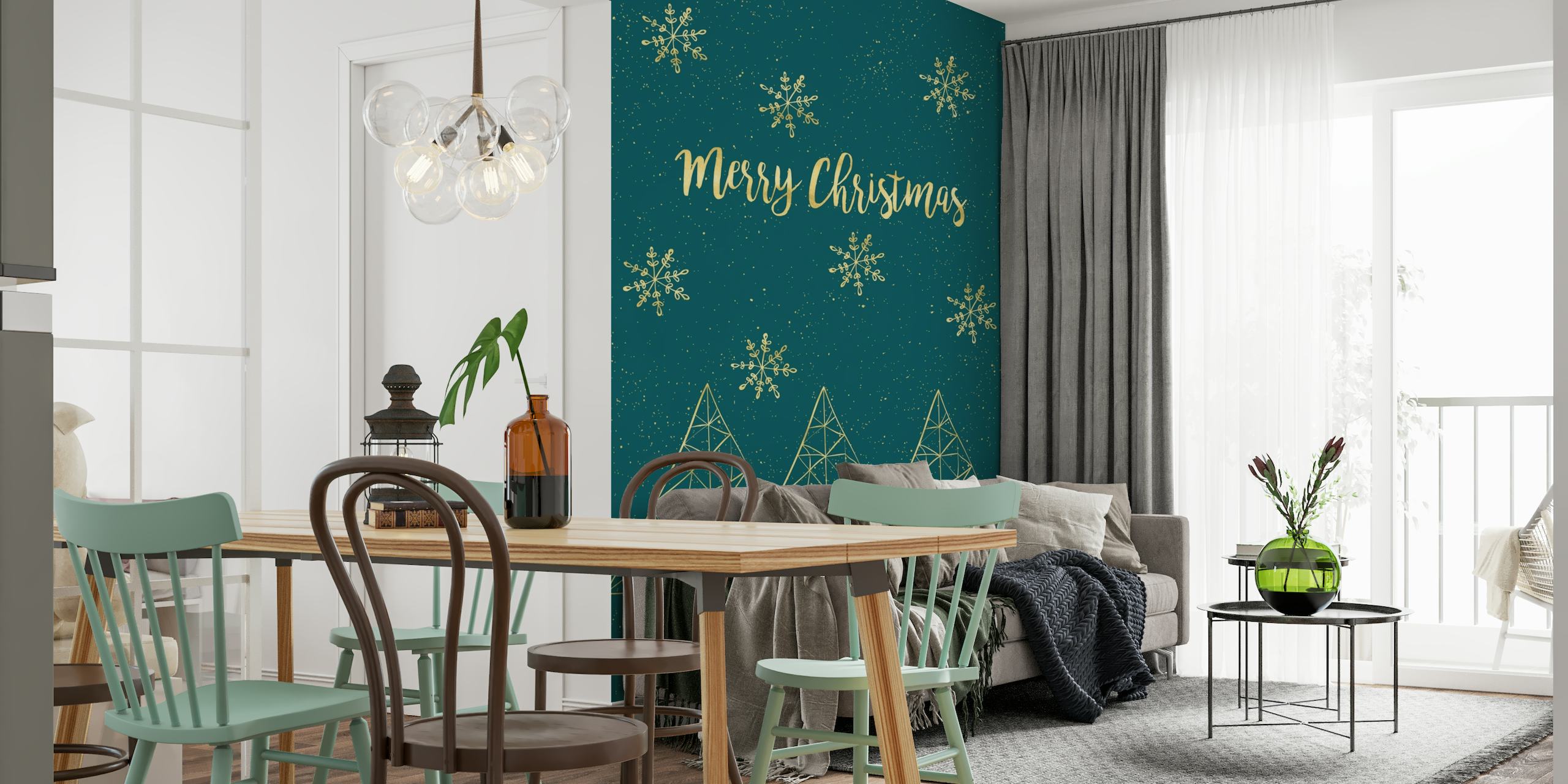 Merry Christmas Teal Gold wallpaper