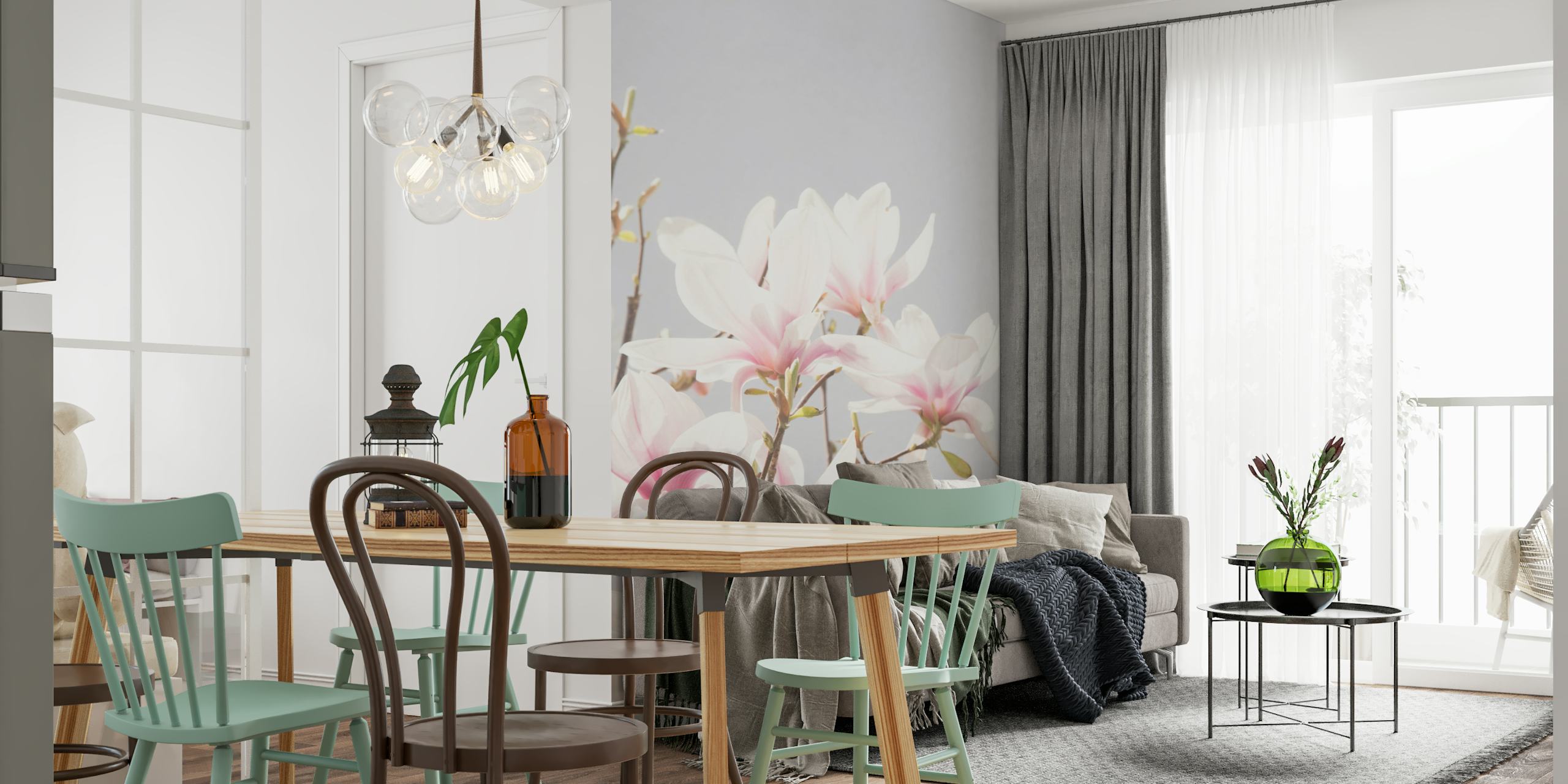 Magnolias wallpaper displayed in a room