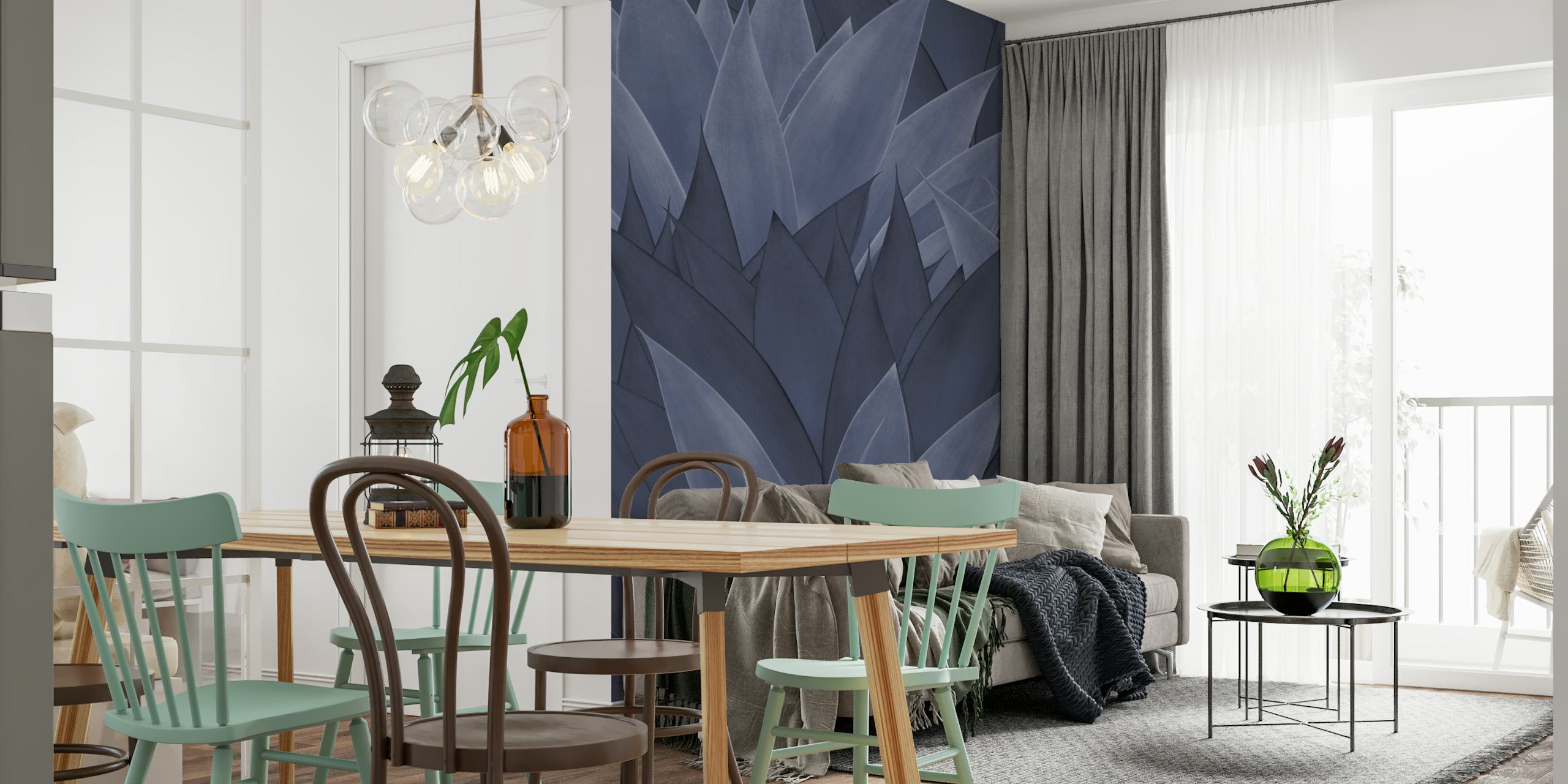 Papier peint mural monochromatique d'agave bleu pour une décoration intérieure apaisante.