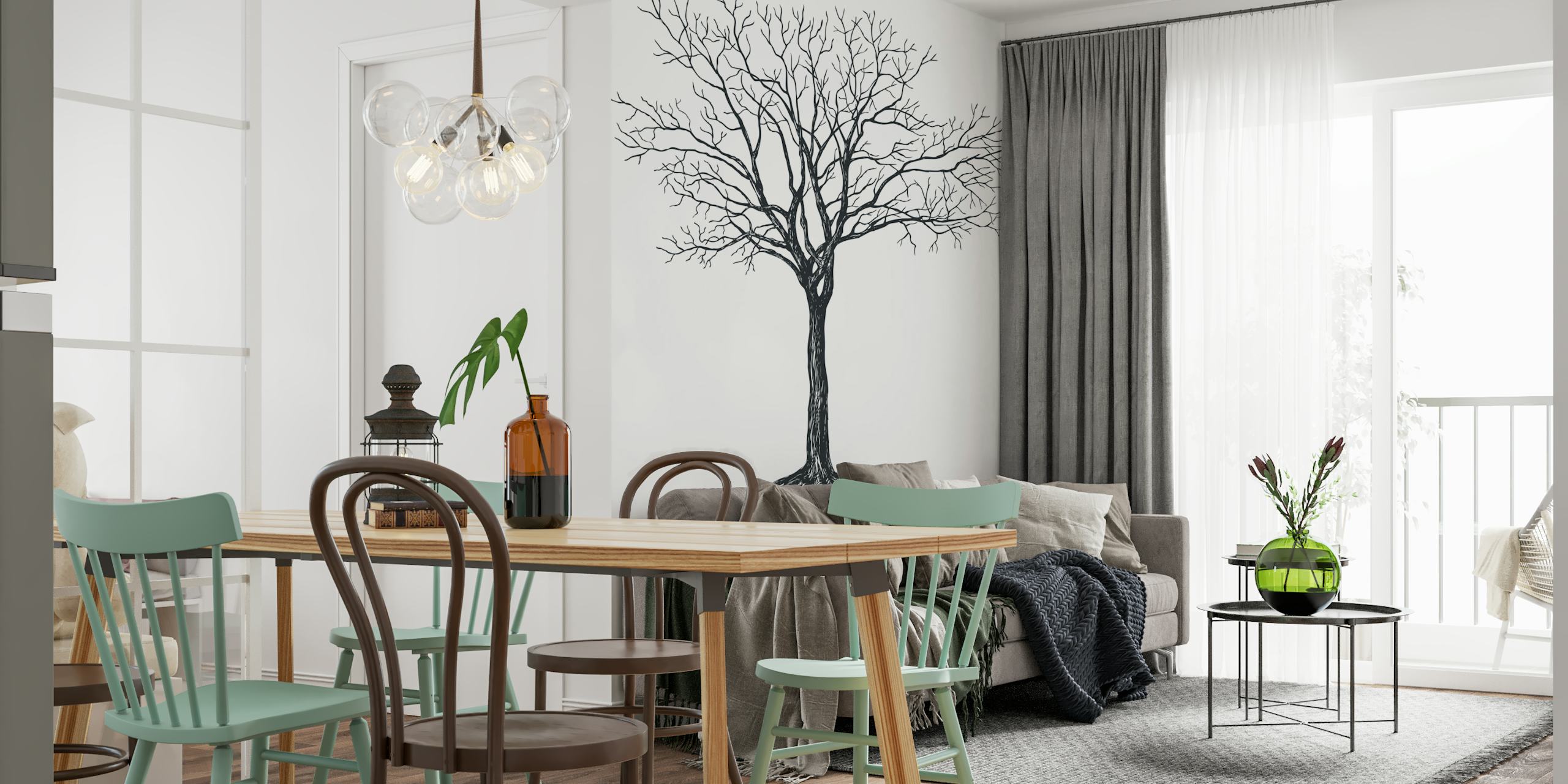 Tree without leaves wallpaper in a room