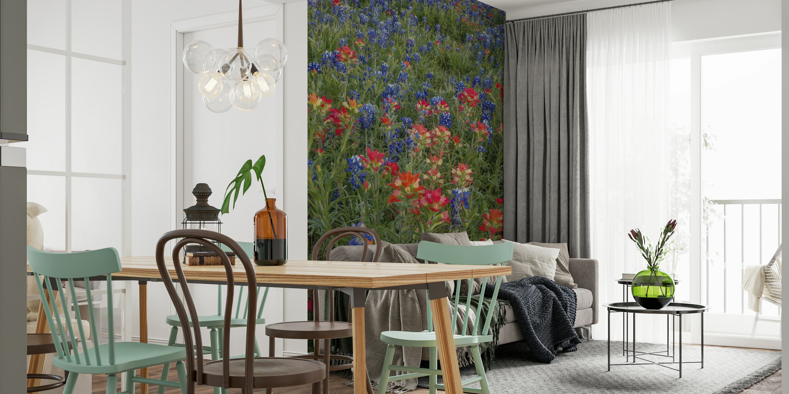 Bluebonnets og indisk Paintbrush-veggmaleri i et felt