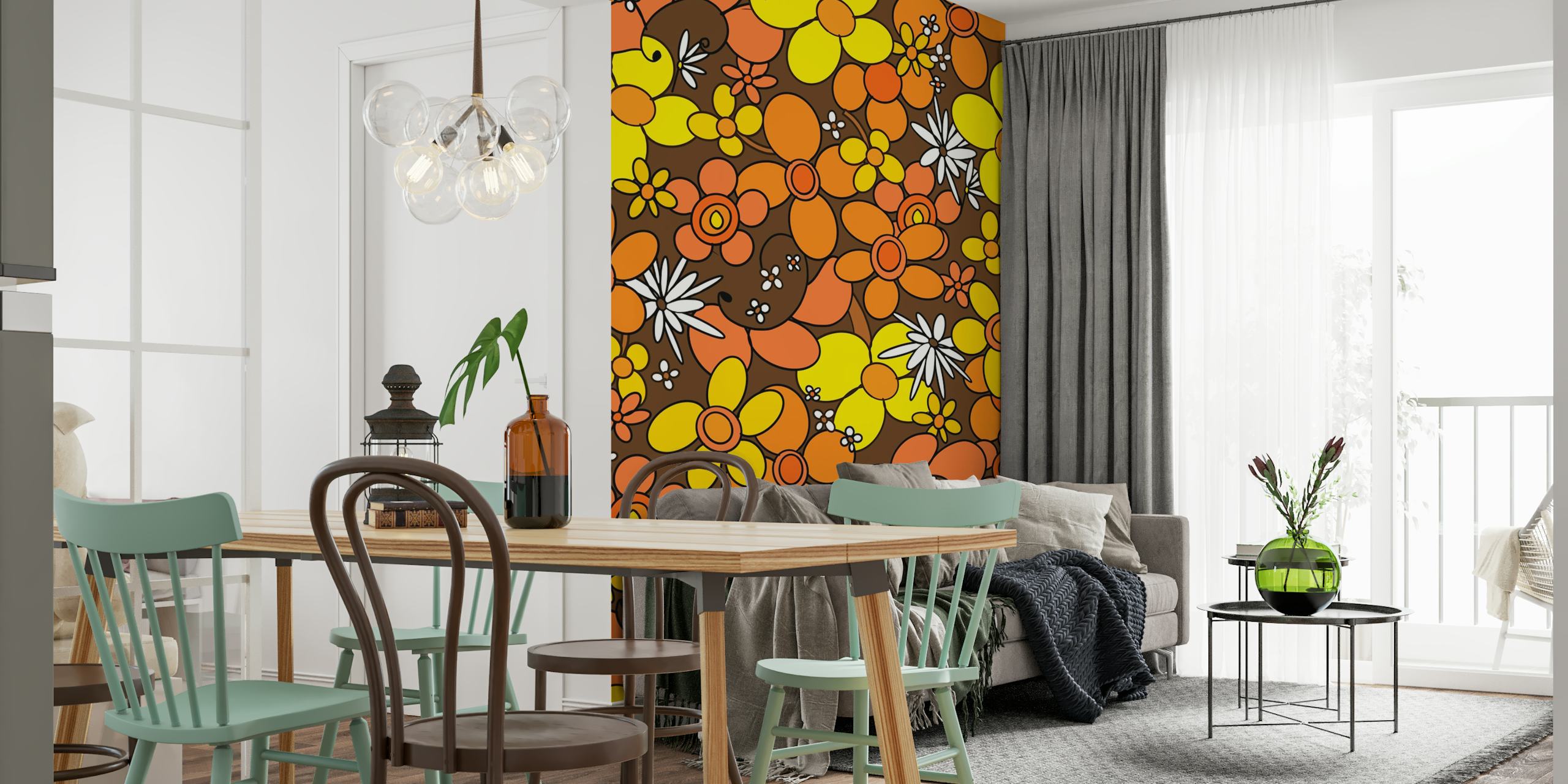 Retro flower wallpaper design in a room