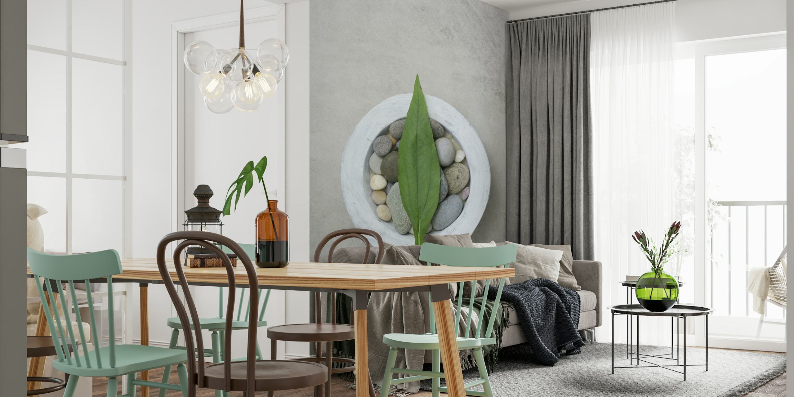 Zen style leaf and stones wallpaper design