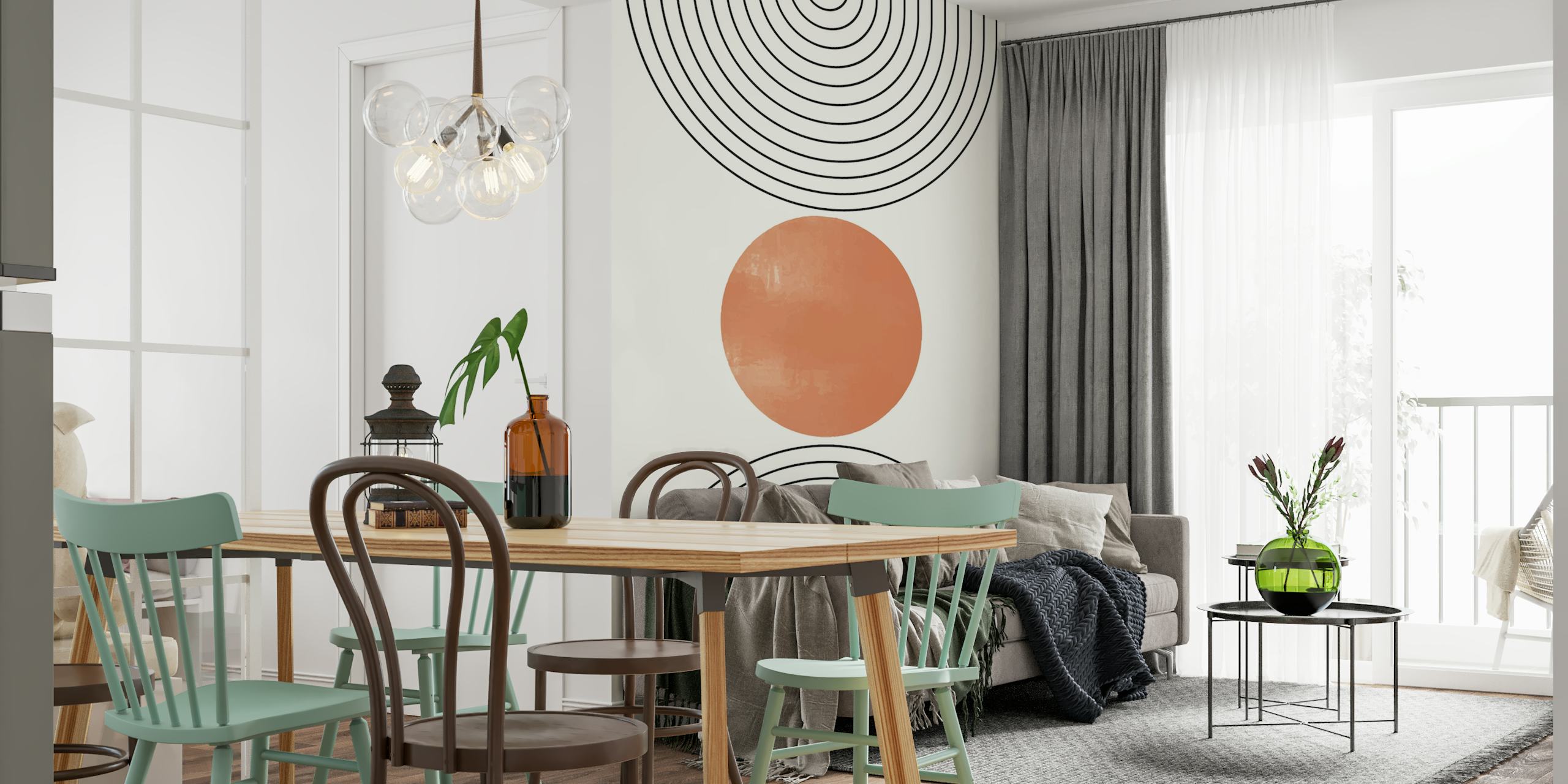 Mid Century Sphere wallpaper in a room setting