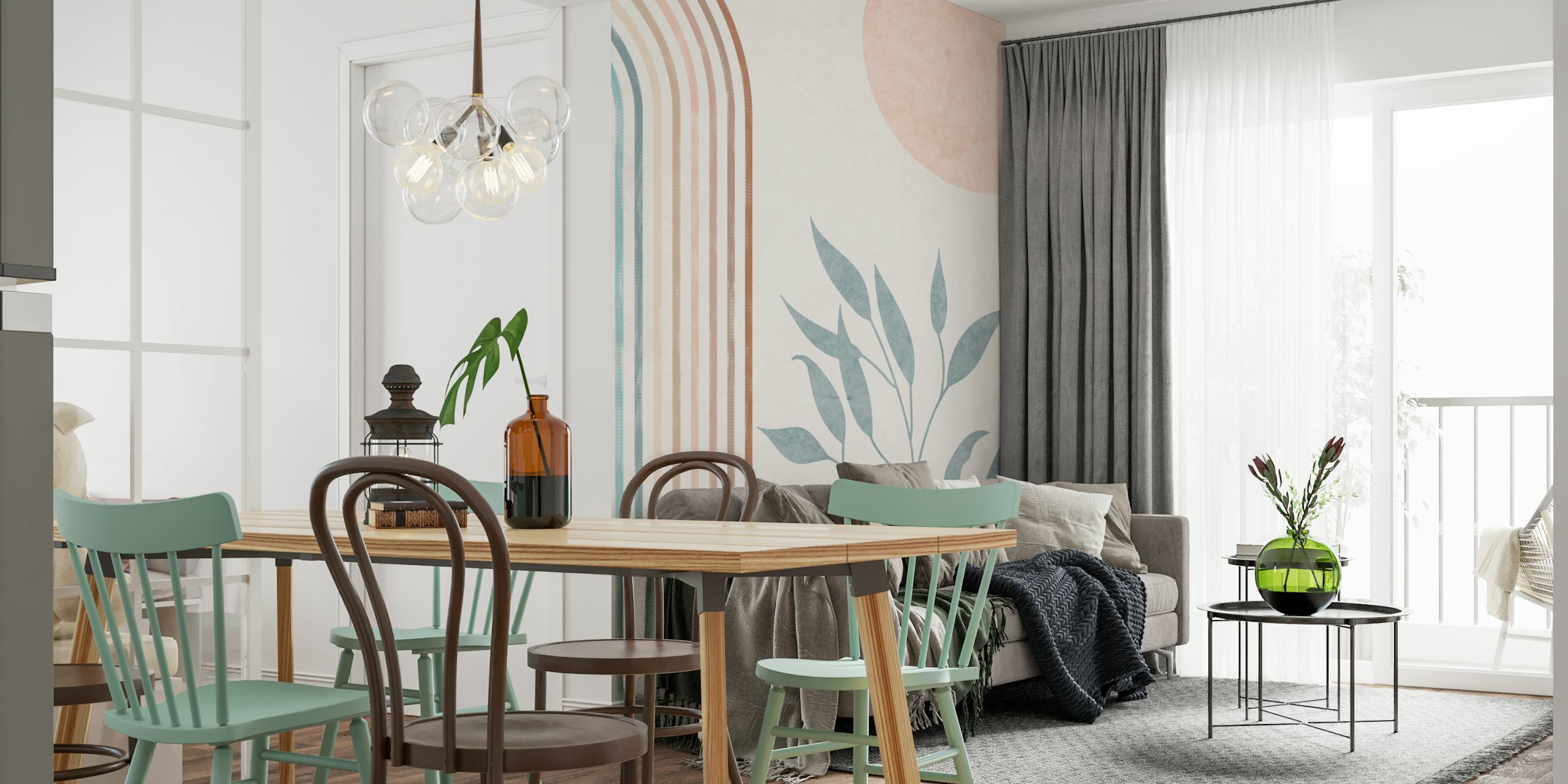 Papel pintado Boho Abstract Blue en una habitación