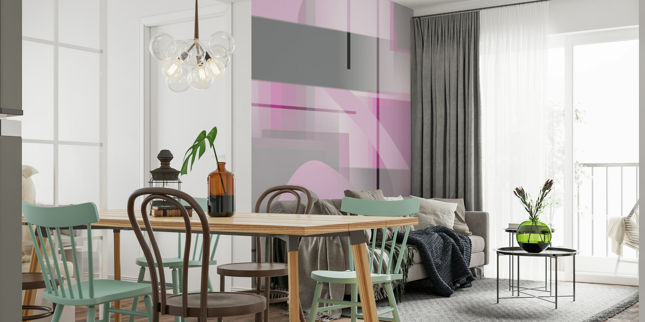 Mid-Century Modern Octopus wall mural featuring abstract shapes in pastel colors
