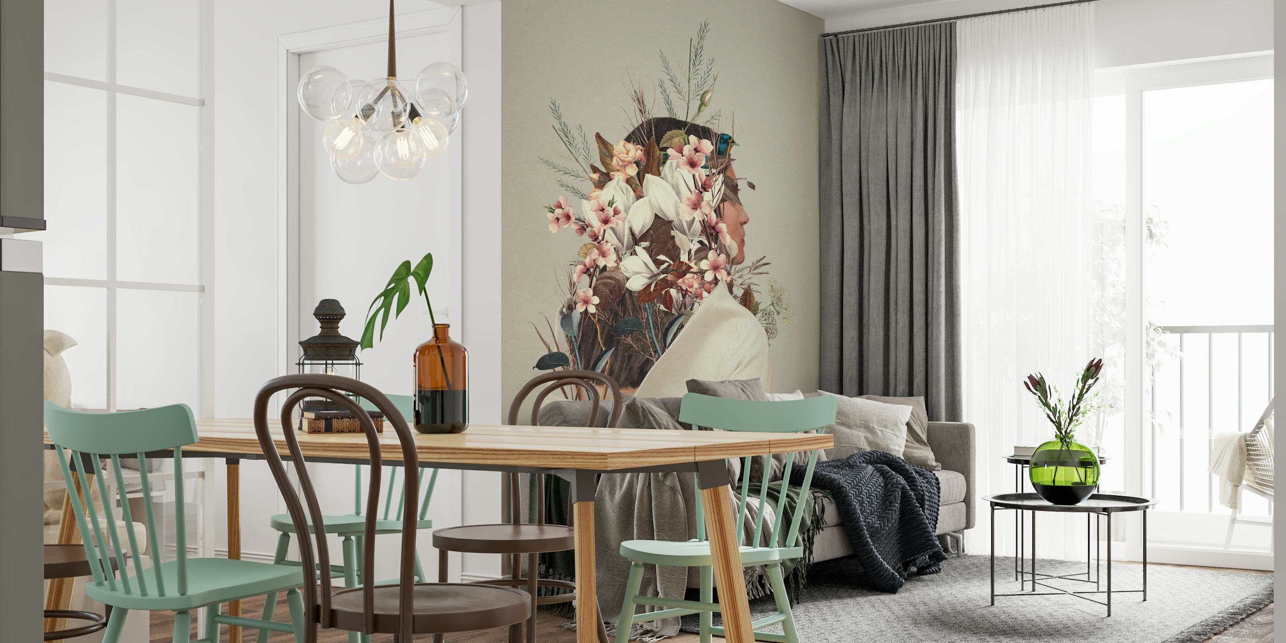 Papier peint floral d'automne dans un cadre de pièce