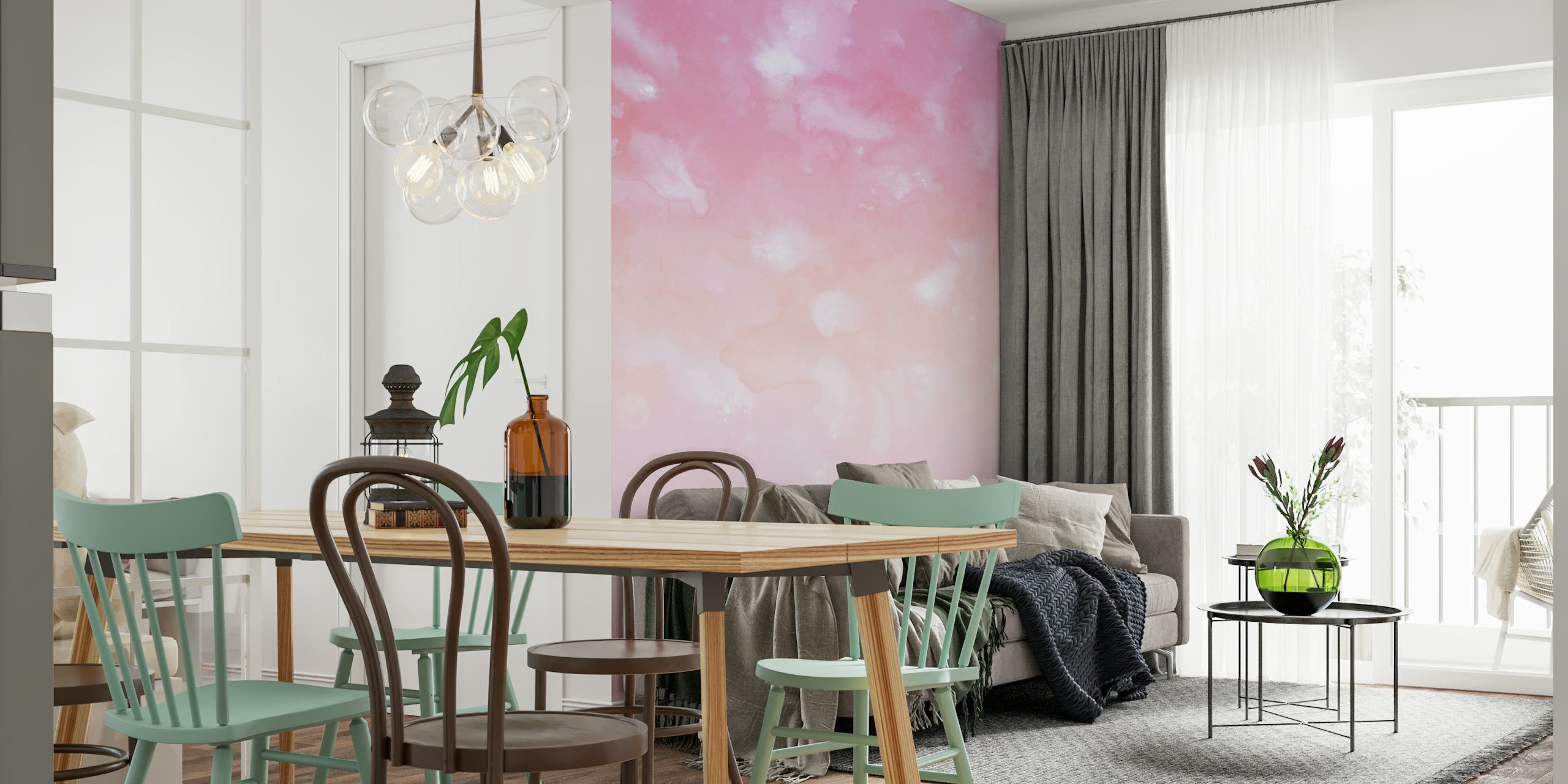 Abstract pink and white mural design resembling a soft coral undersea landscape
