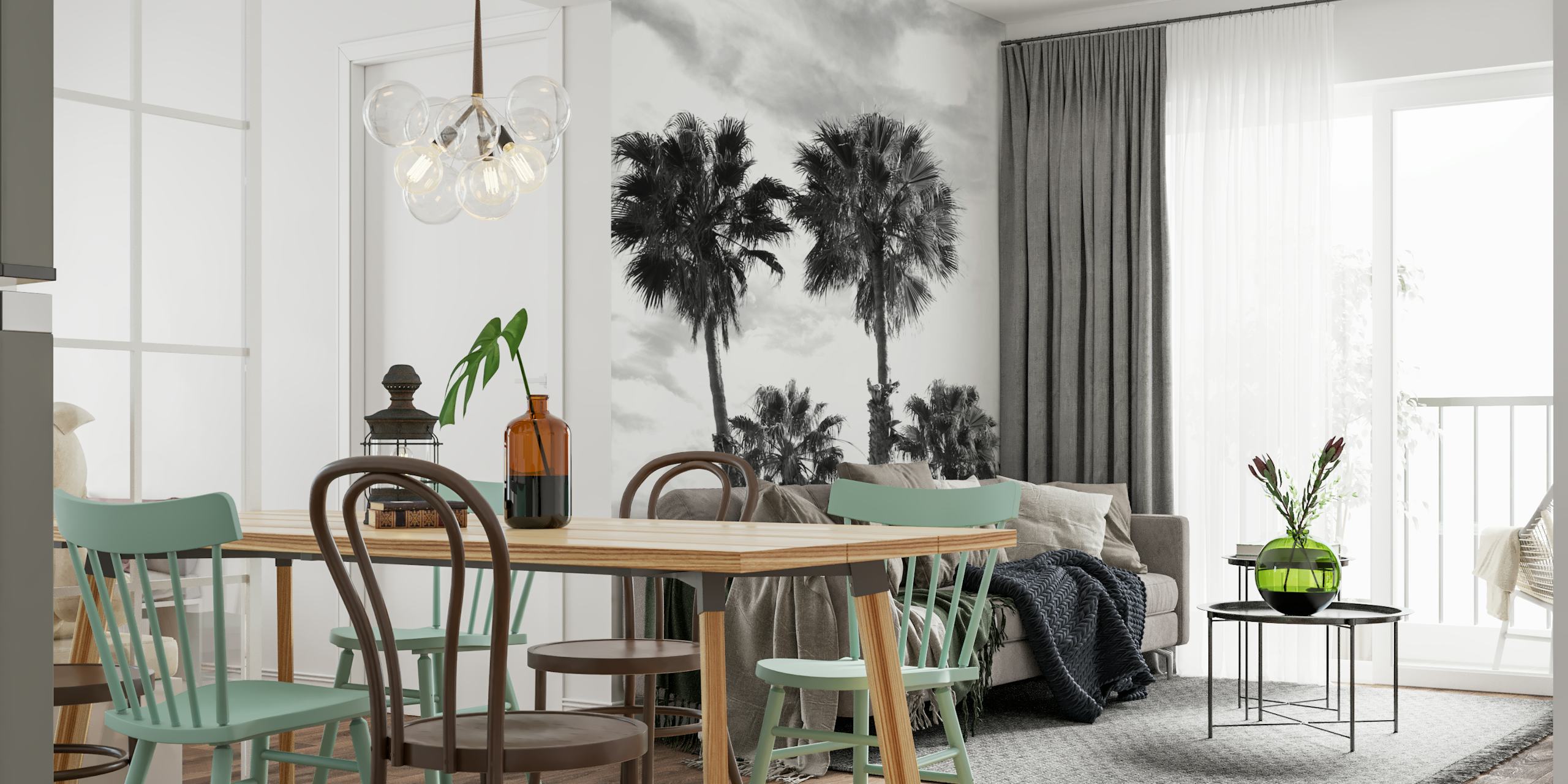Palm Trees Black White wallpaper in a room