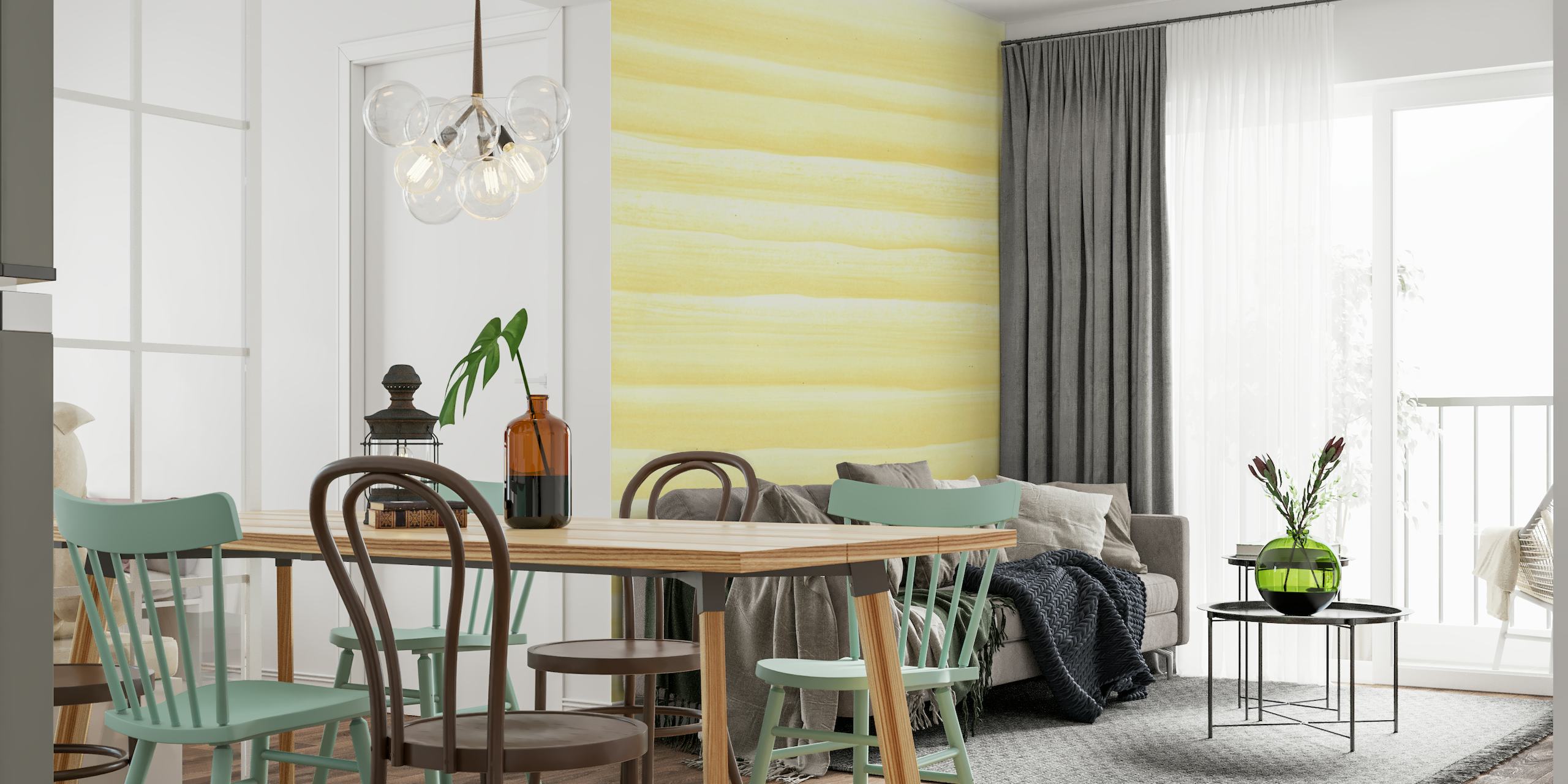 Yellow White Watercolor Style Wall Mural