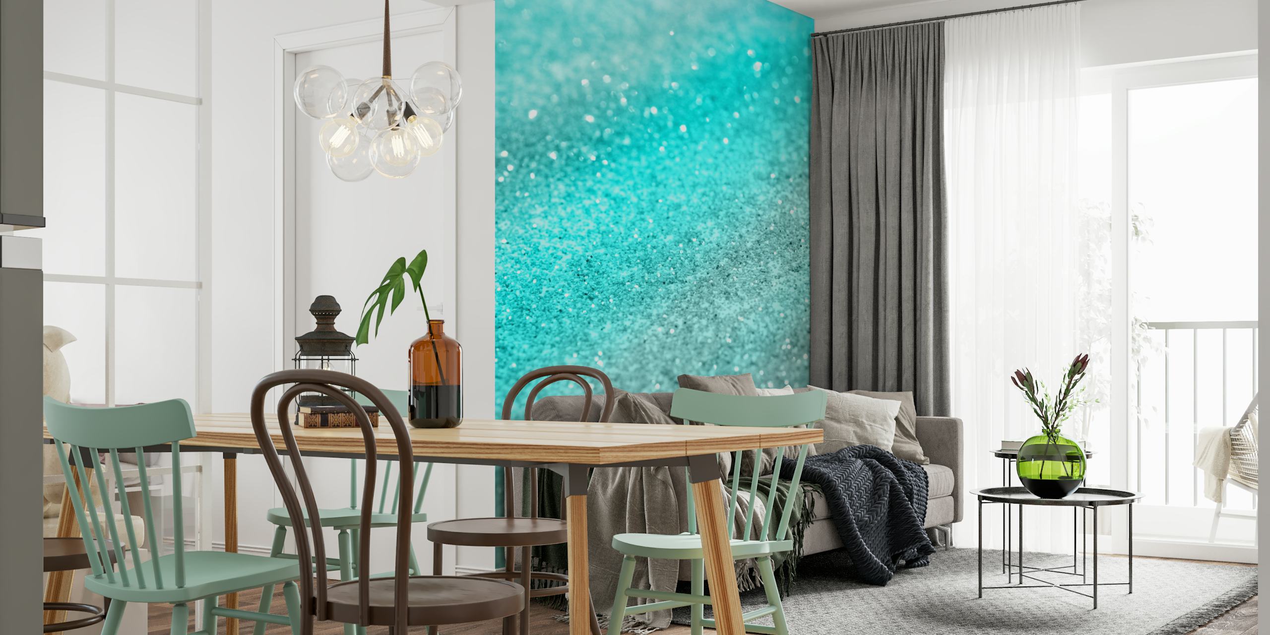 Aqua Teal Ocean Glitter tapeta u sobi