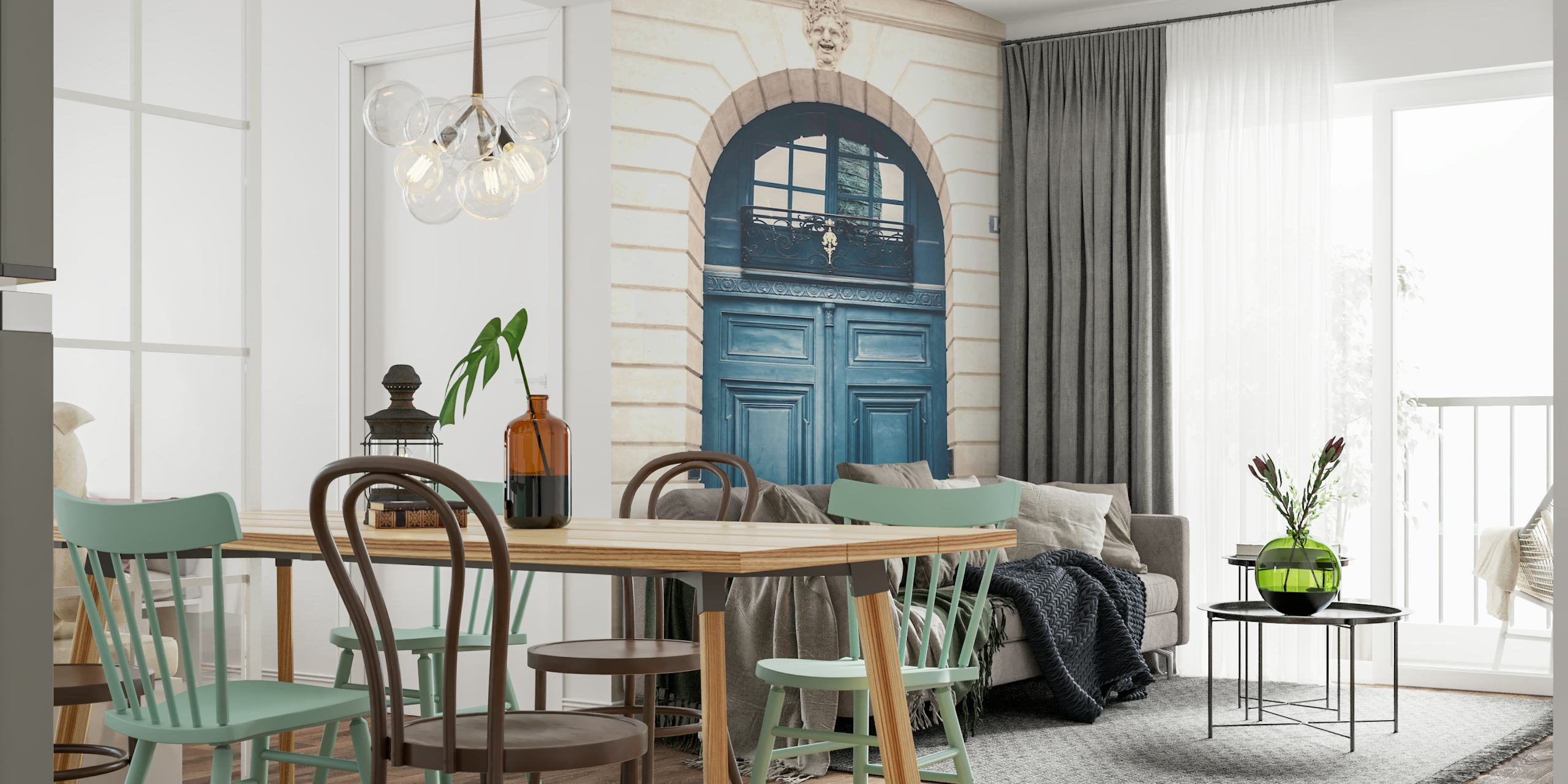 Paris Blue Door wallpaper in a room