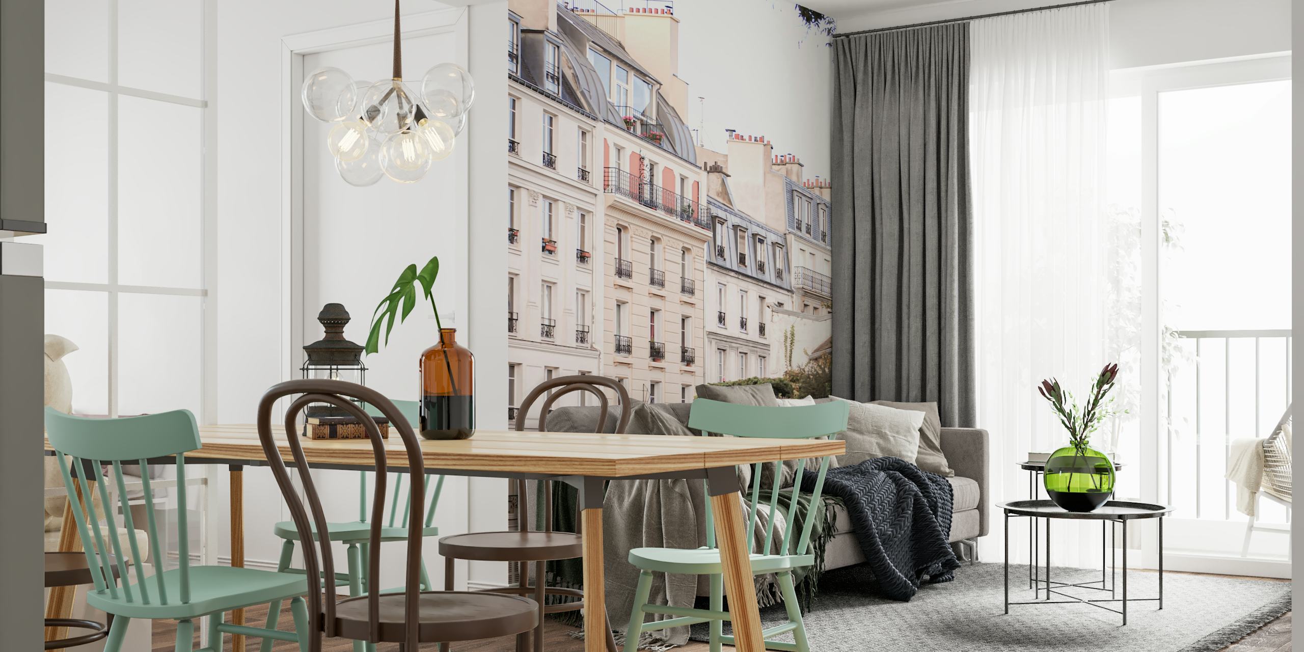 Wandbild „Pariser Gebäude Montmartre“ mit klassischer Pariser Architektur und Straßenansichten.
