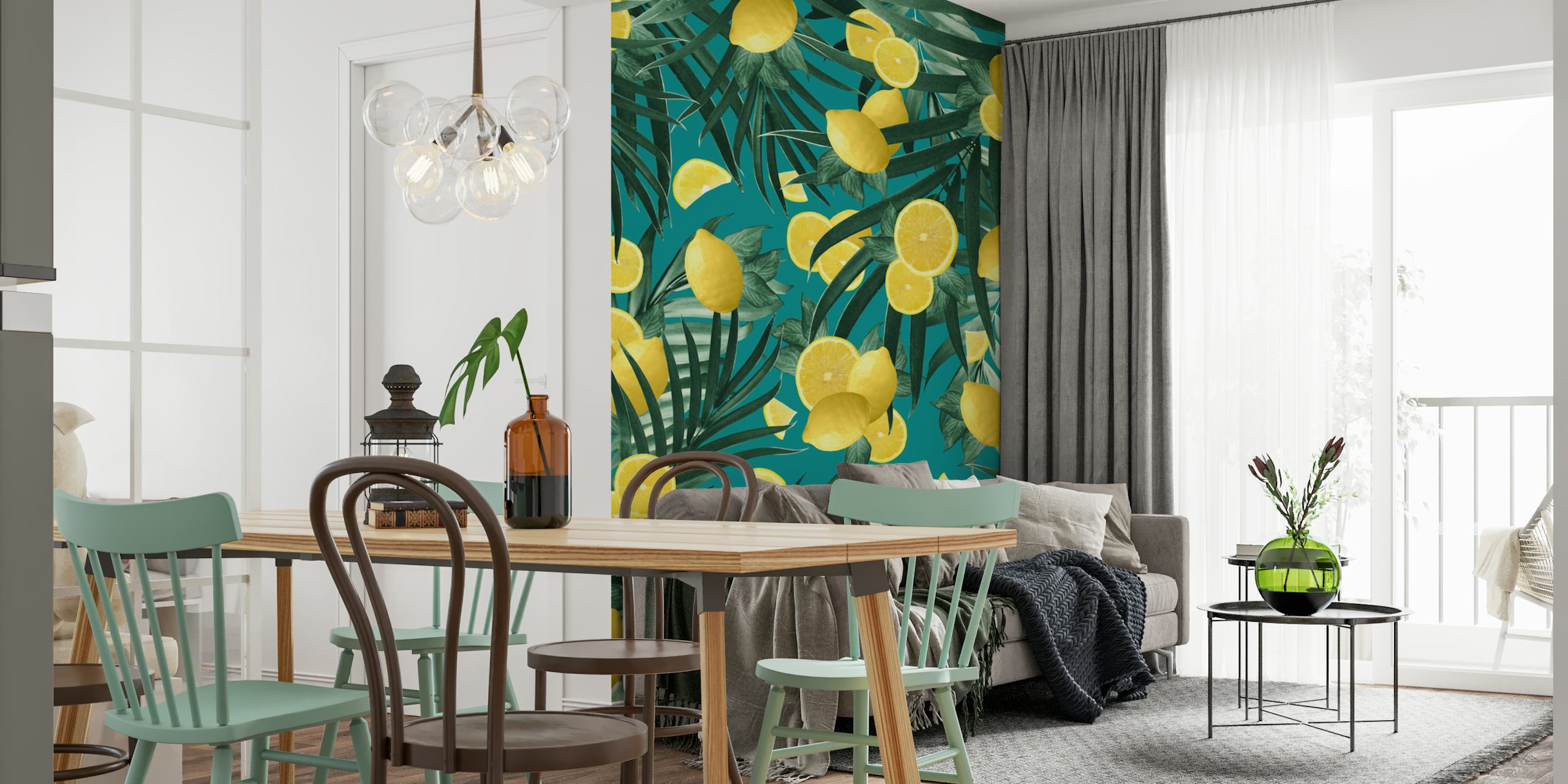 Summer Lemon Twist Jungle wallpaper in a room