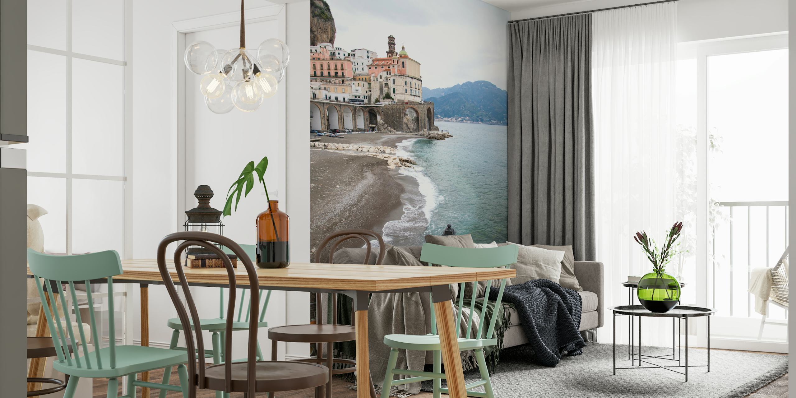 Atrani village on the Amalfi Coast with pebble beach and historic architecture wall mural