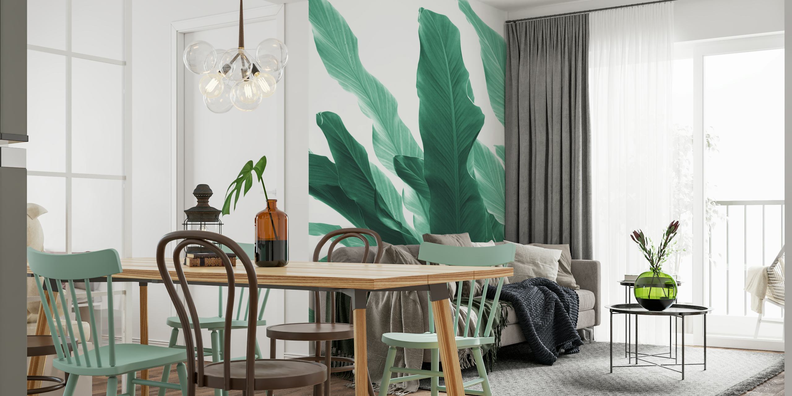 Green banana leaves wallpaper with a tropical feel
