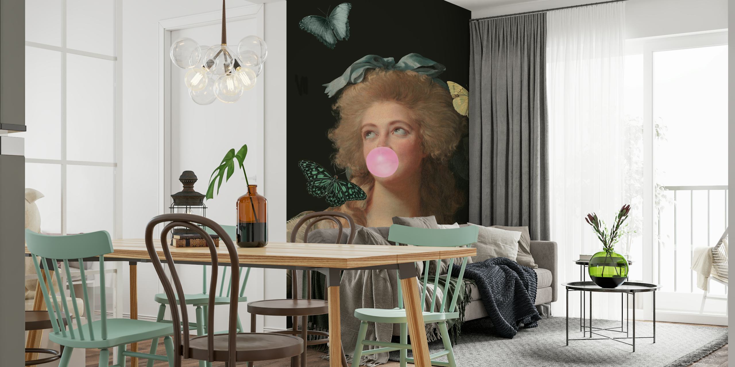 Butterfly Madame II wallpaper in a stylish room