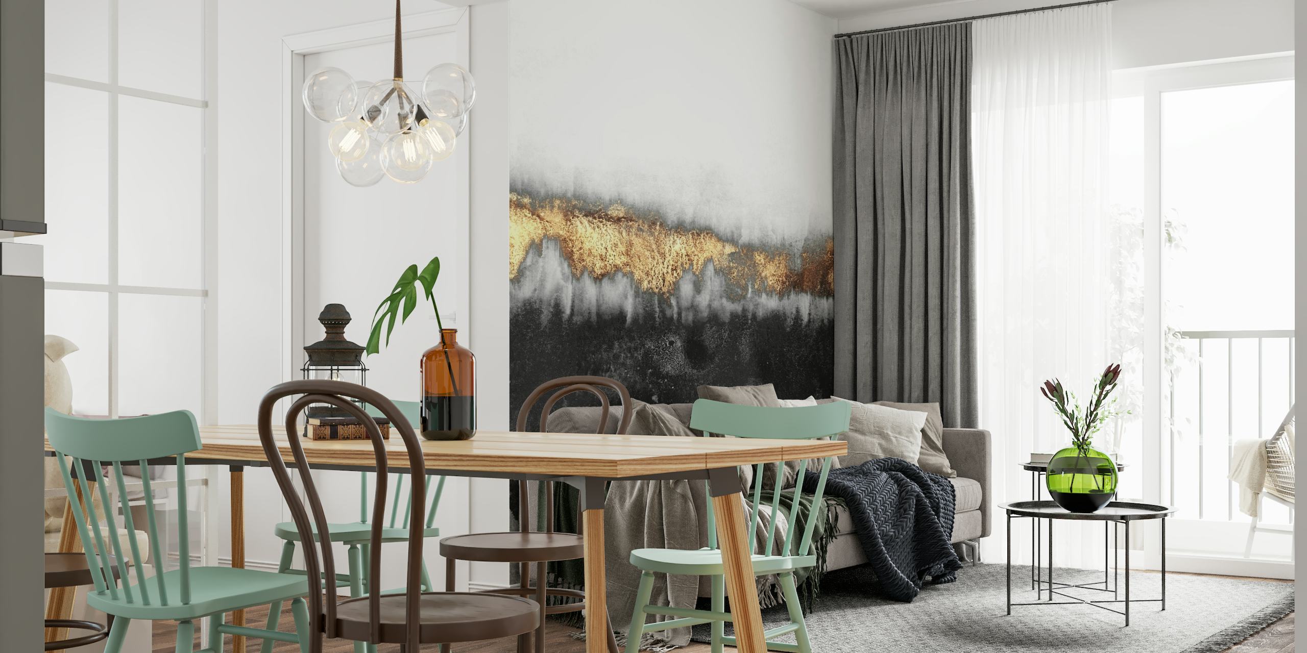 Abstract wall mural with dark shades and a touch of earthy colors
