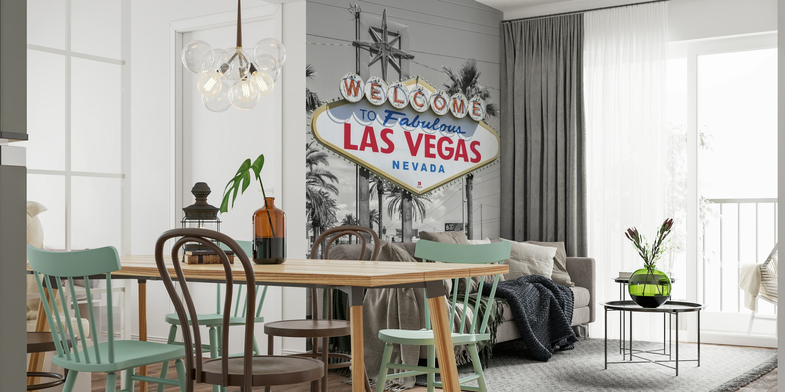 Las Vegas skilt med farvetast med sort og hvid baggrund