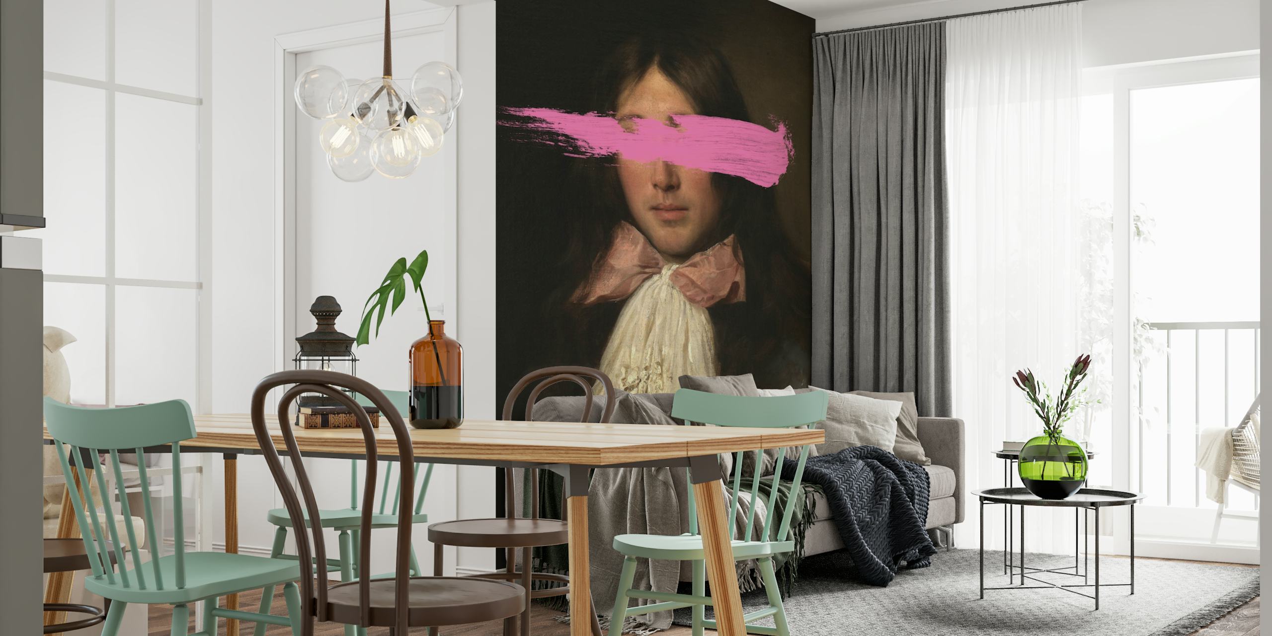 Portrait of a man with pink brush strokes, artistic wallpaper