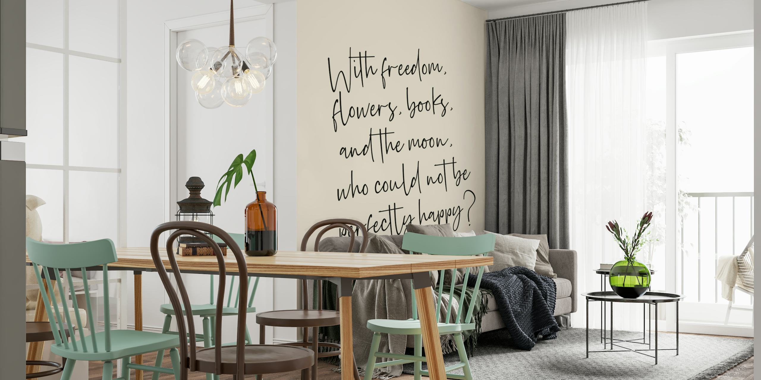 Wall mural with Oscar Wilde quote in handwritten style on a neutral background