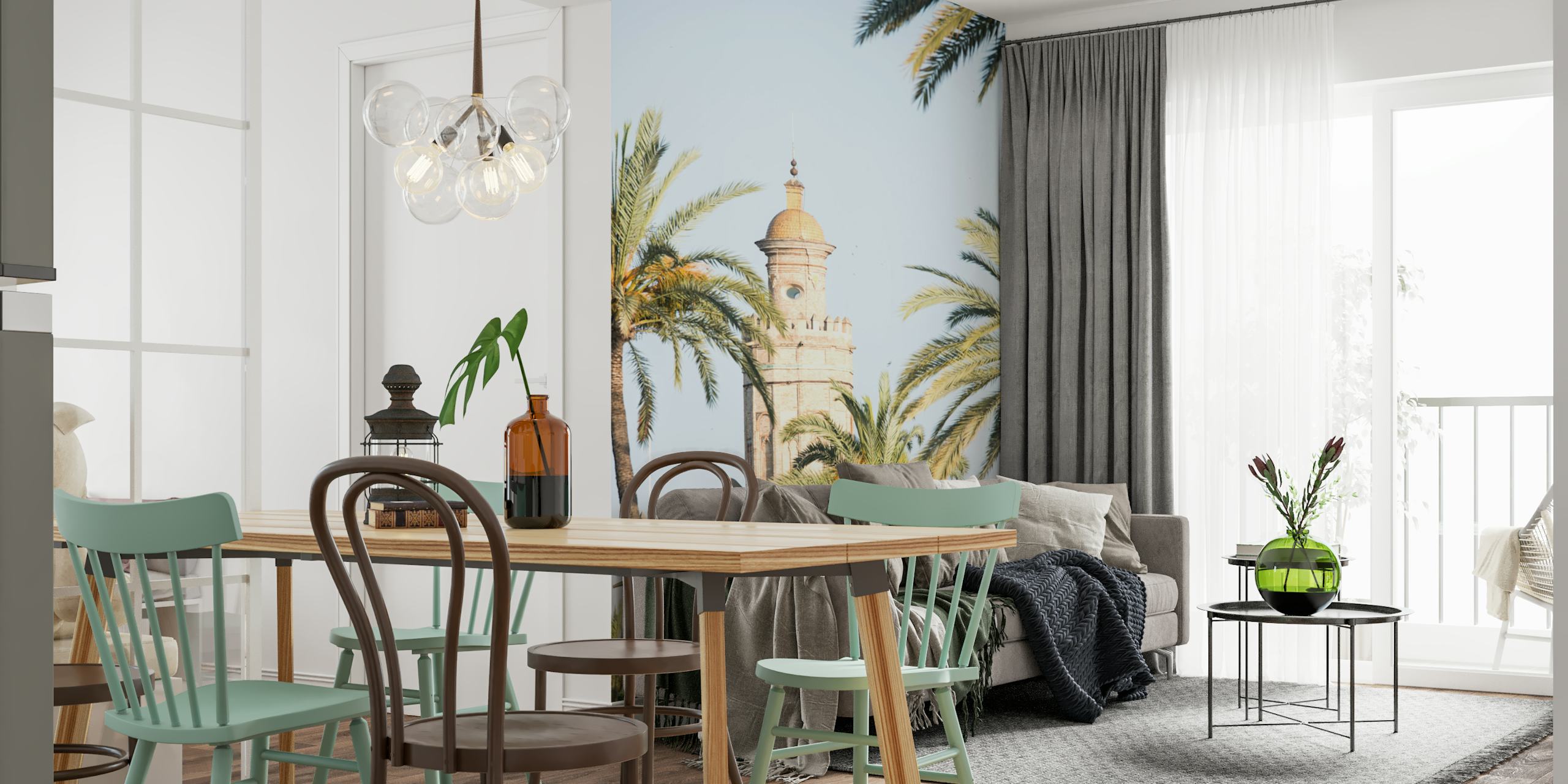 Torre del Oro tower with palm trees in the foreground wallpaper