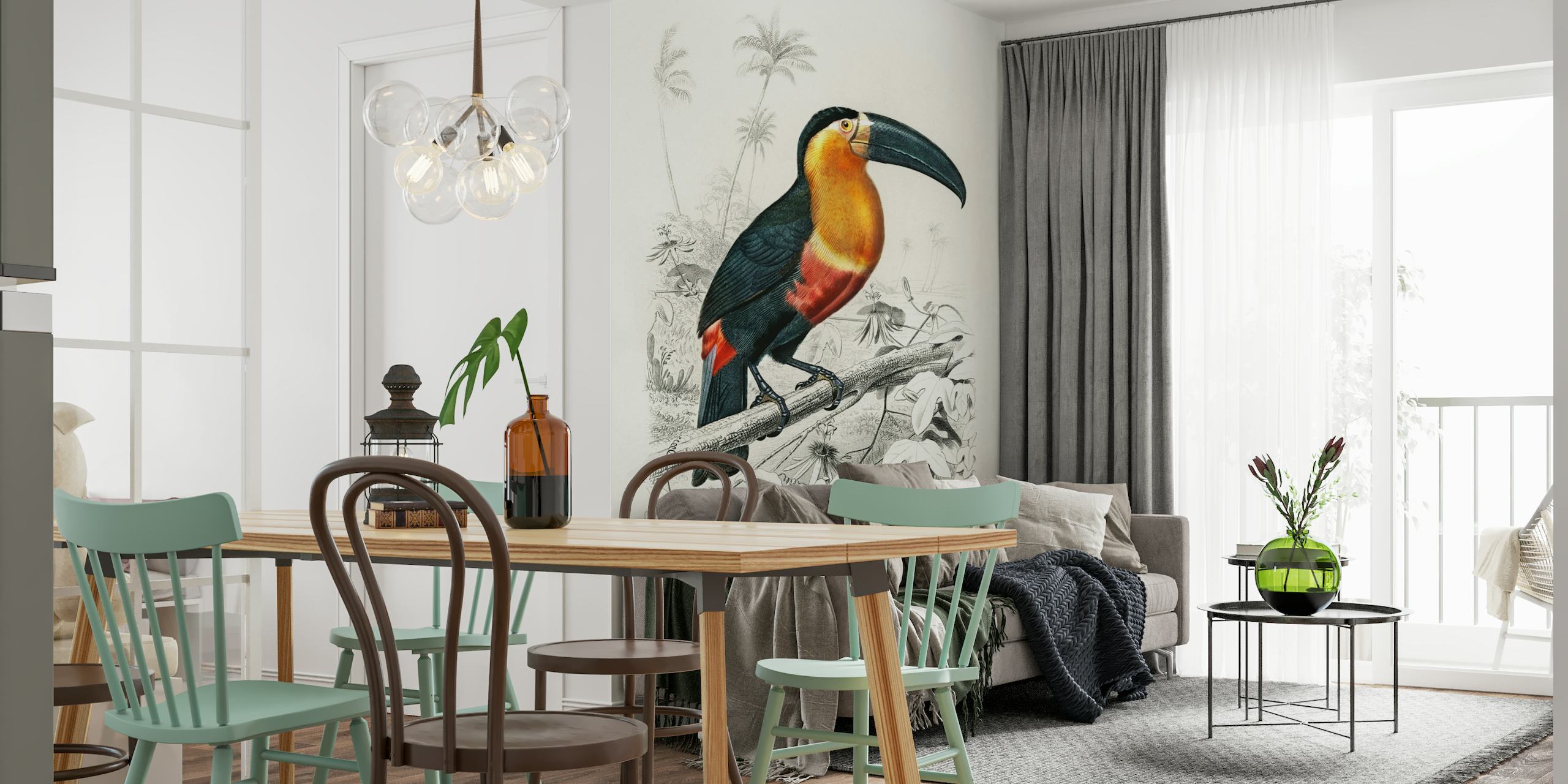 Vintage toucan behang