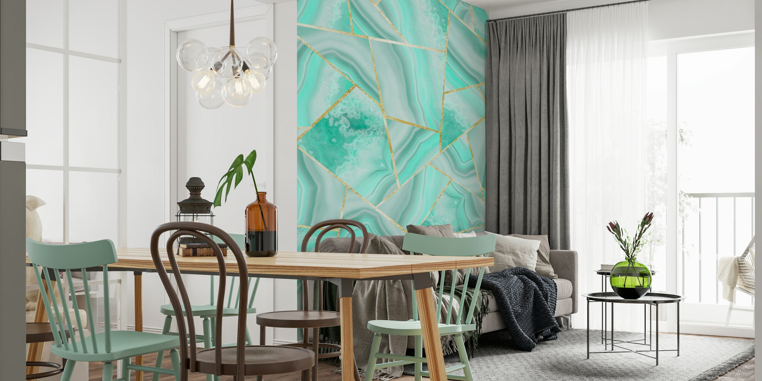 Geometric turquoise marble pattern wallpaper
