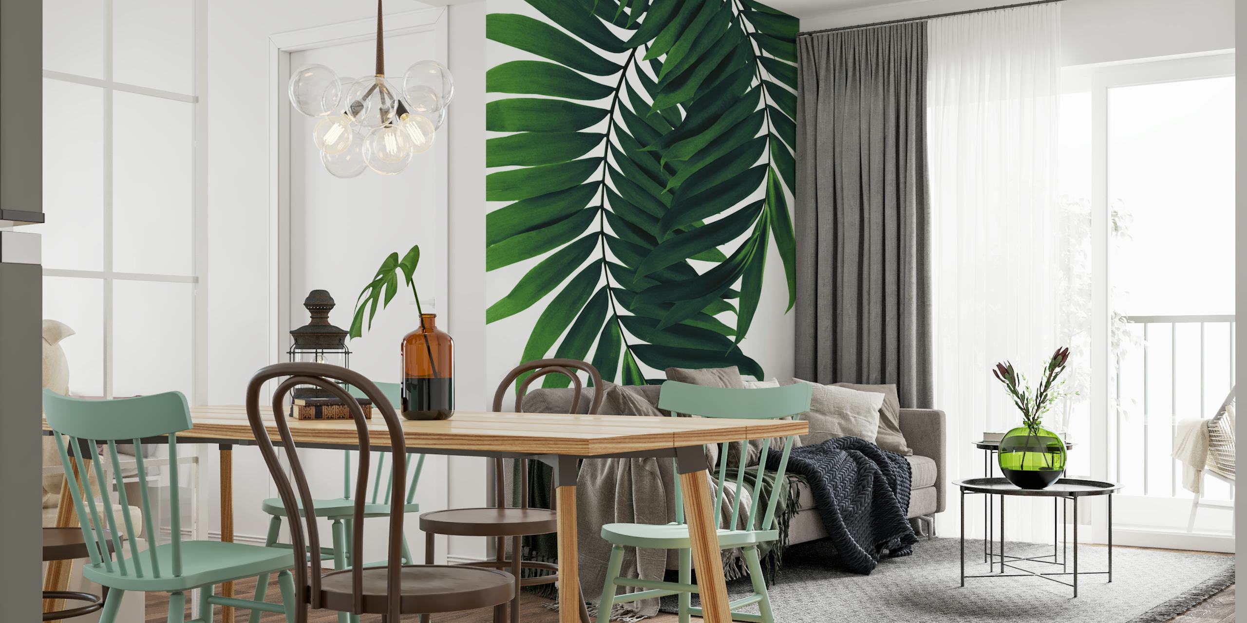 Papier peint mural de feuilles de palmier vertes luxuriantes pour un décor tropical