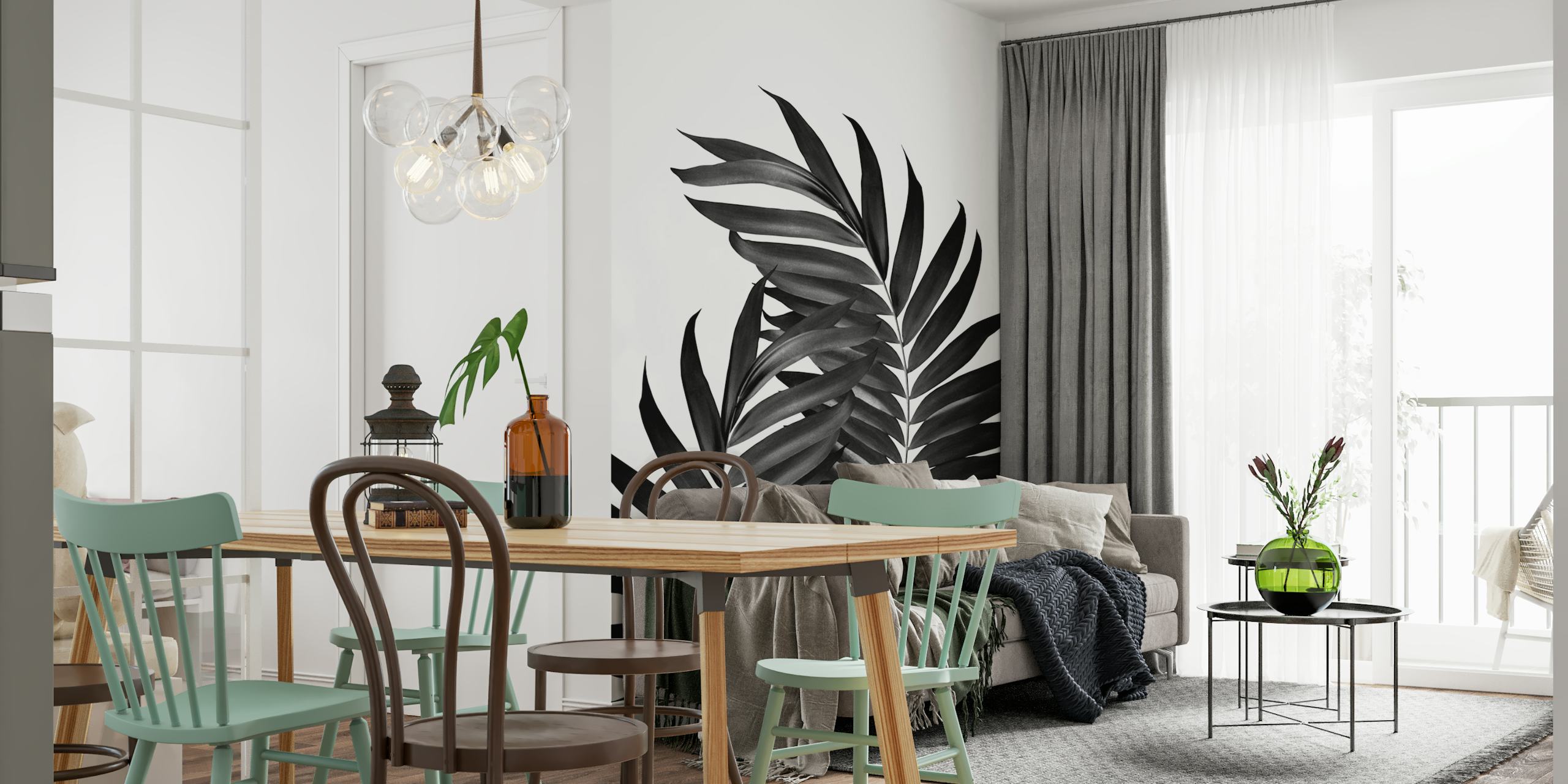 Black palm leaves on a white background wallpaper