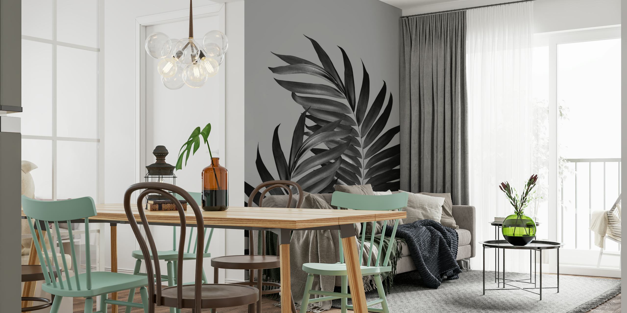 Palm Leaves Gray Black Vibes 1 wallpaper in a room