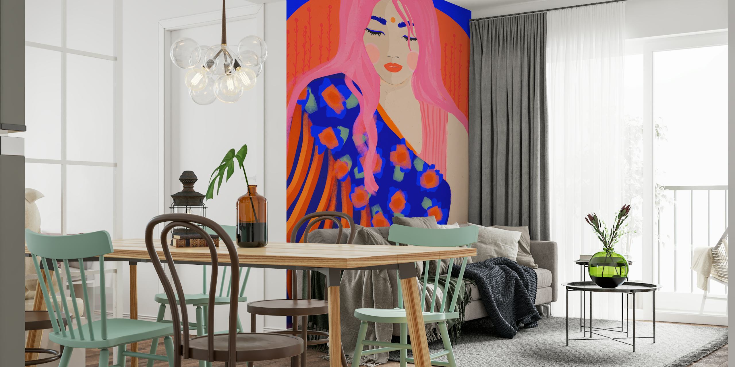 Vibrant tapetdesign av en rolig figur