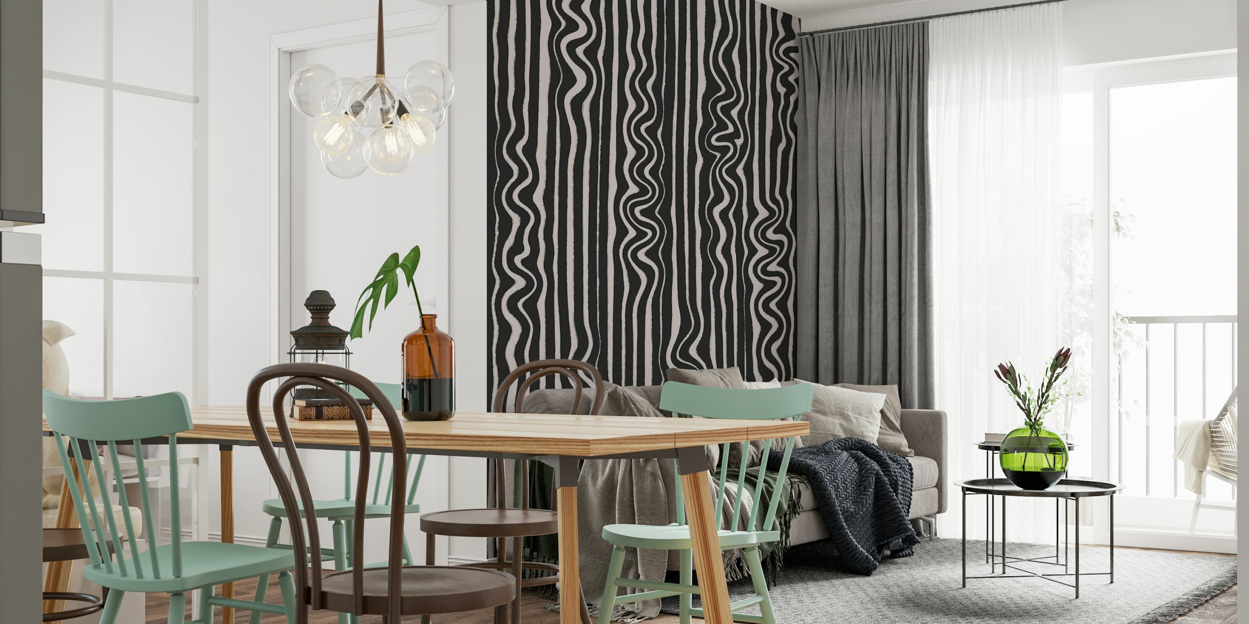 Monochrome golven in strepenpatroon muurschildering