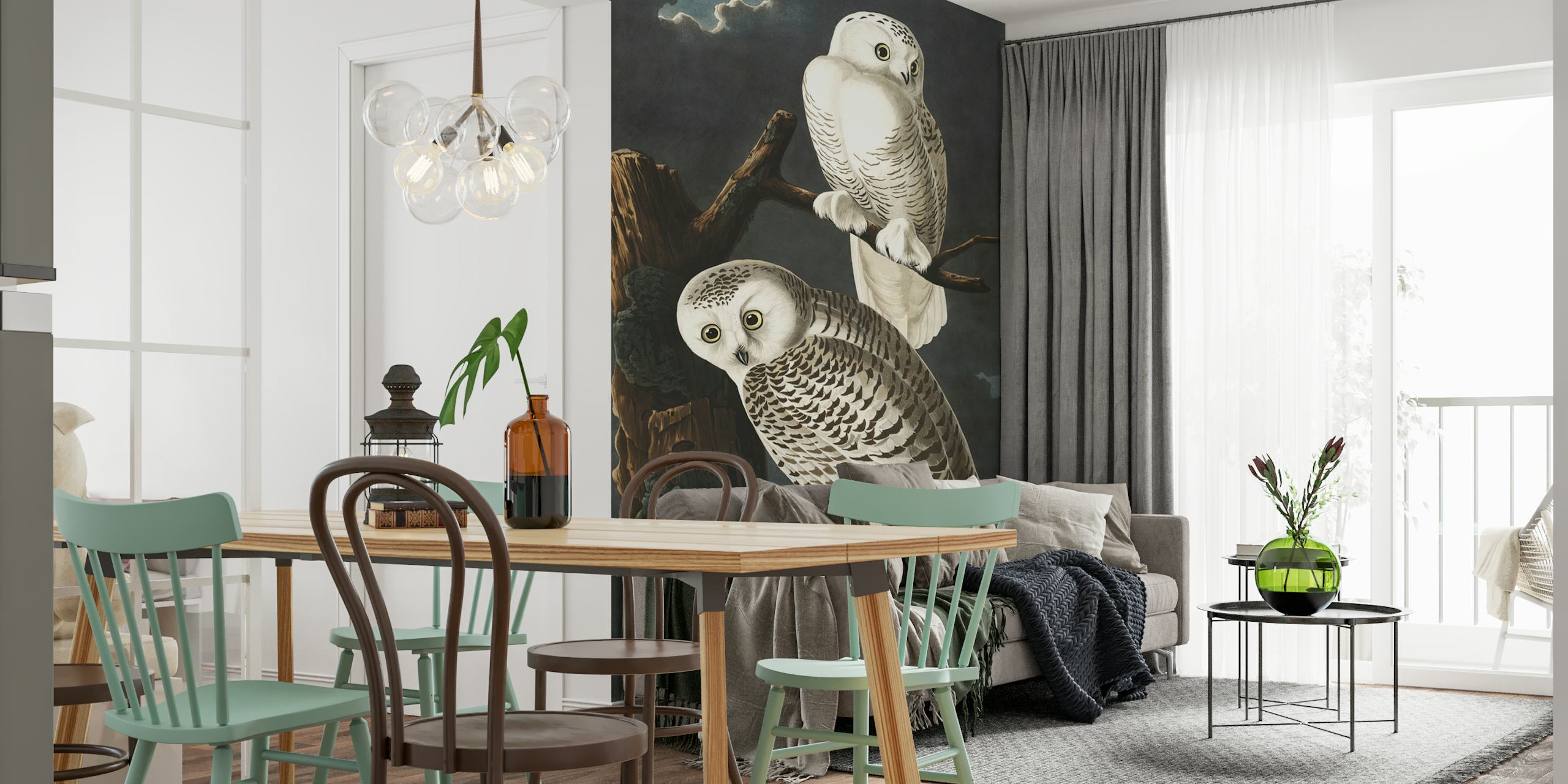 Vintage owls tapeta v místnosti