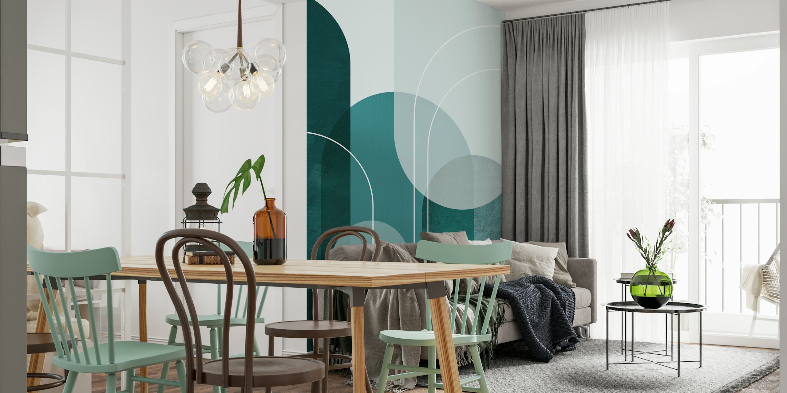 Tapeta Mid Century Arches Teal w pokoju