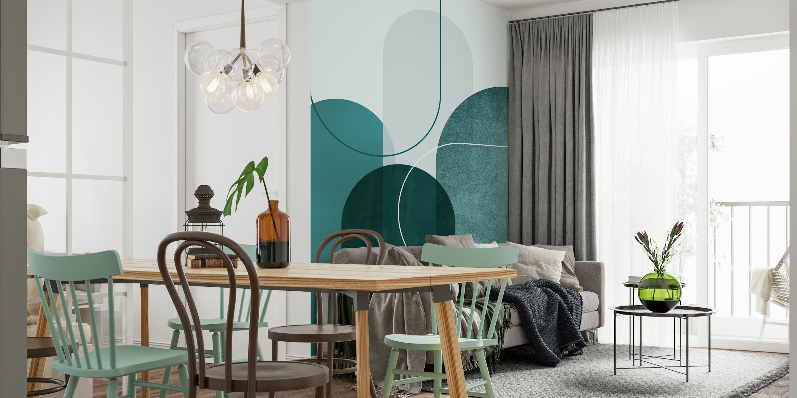 Teal Mid Century Arches τοιχογραφία με επικαλυπτόμενα γεωμετρικά σχήματα