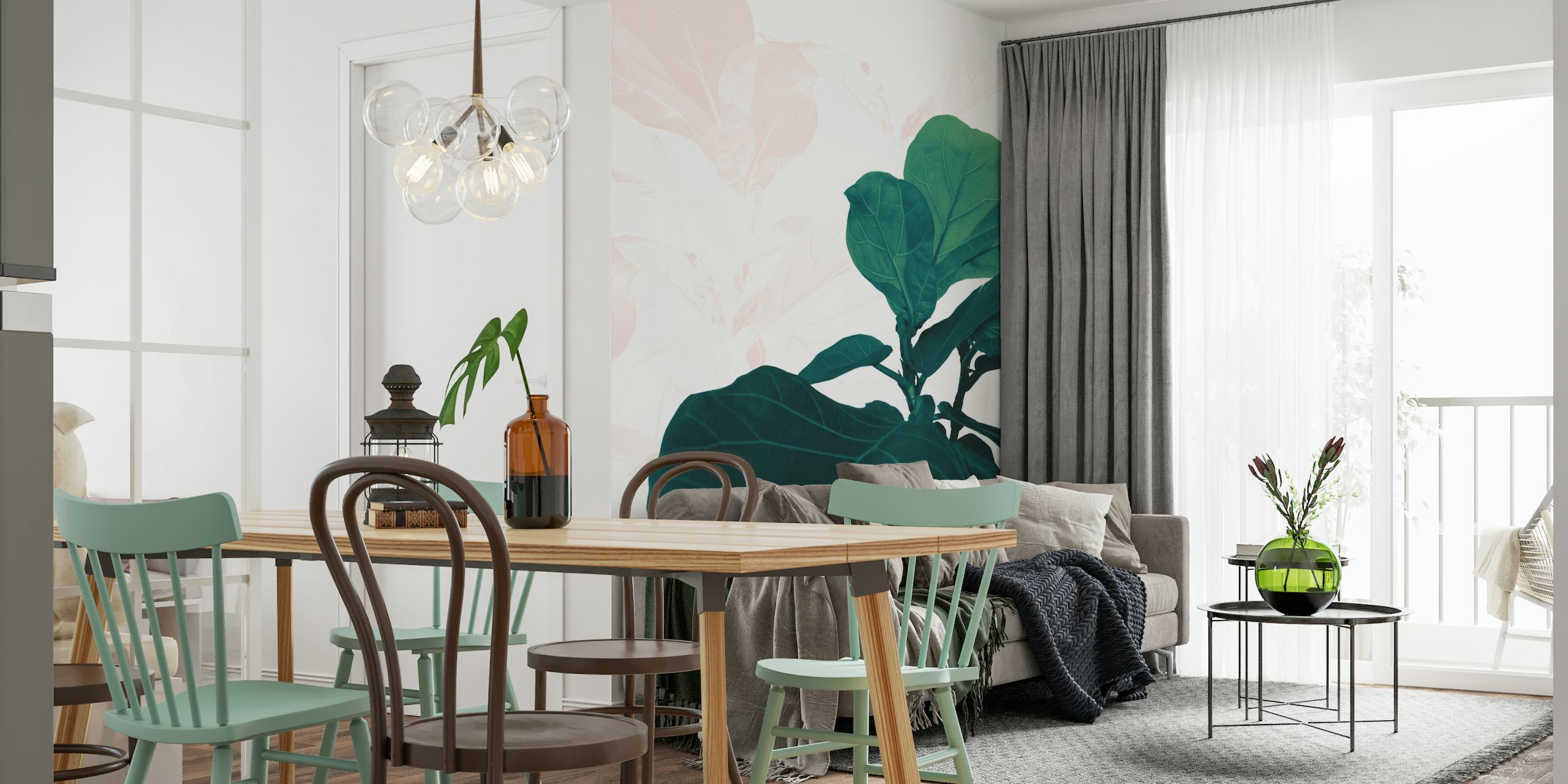 Blush and green Fiddle Leaf Fig wall mural