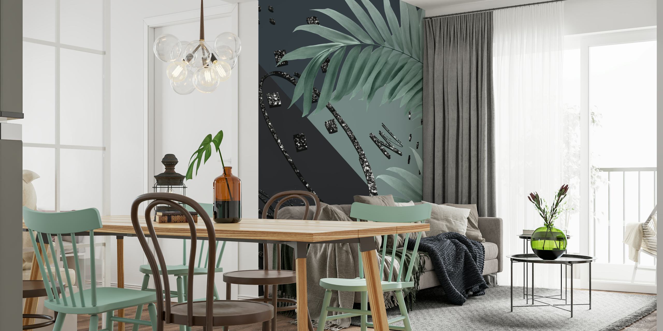 Palms Abstract Glitter wallpaper in a room