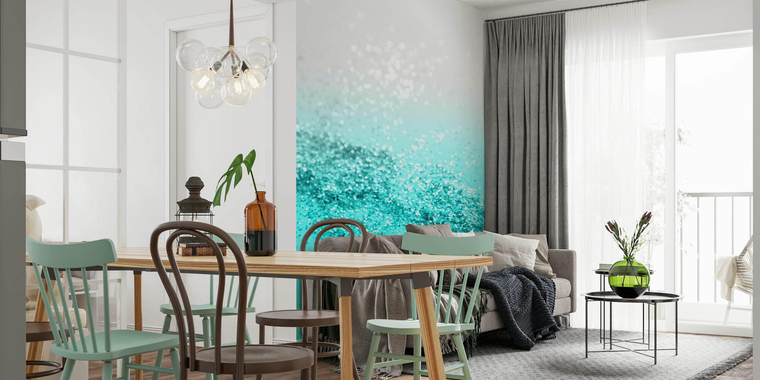 Carta da parati Aqua Teal Ocean Glitter con una sfumatura dal chiaro allo scuro che incarna lo scintillio del mare