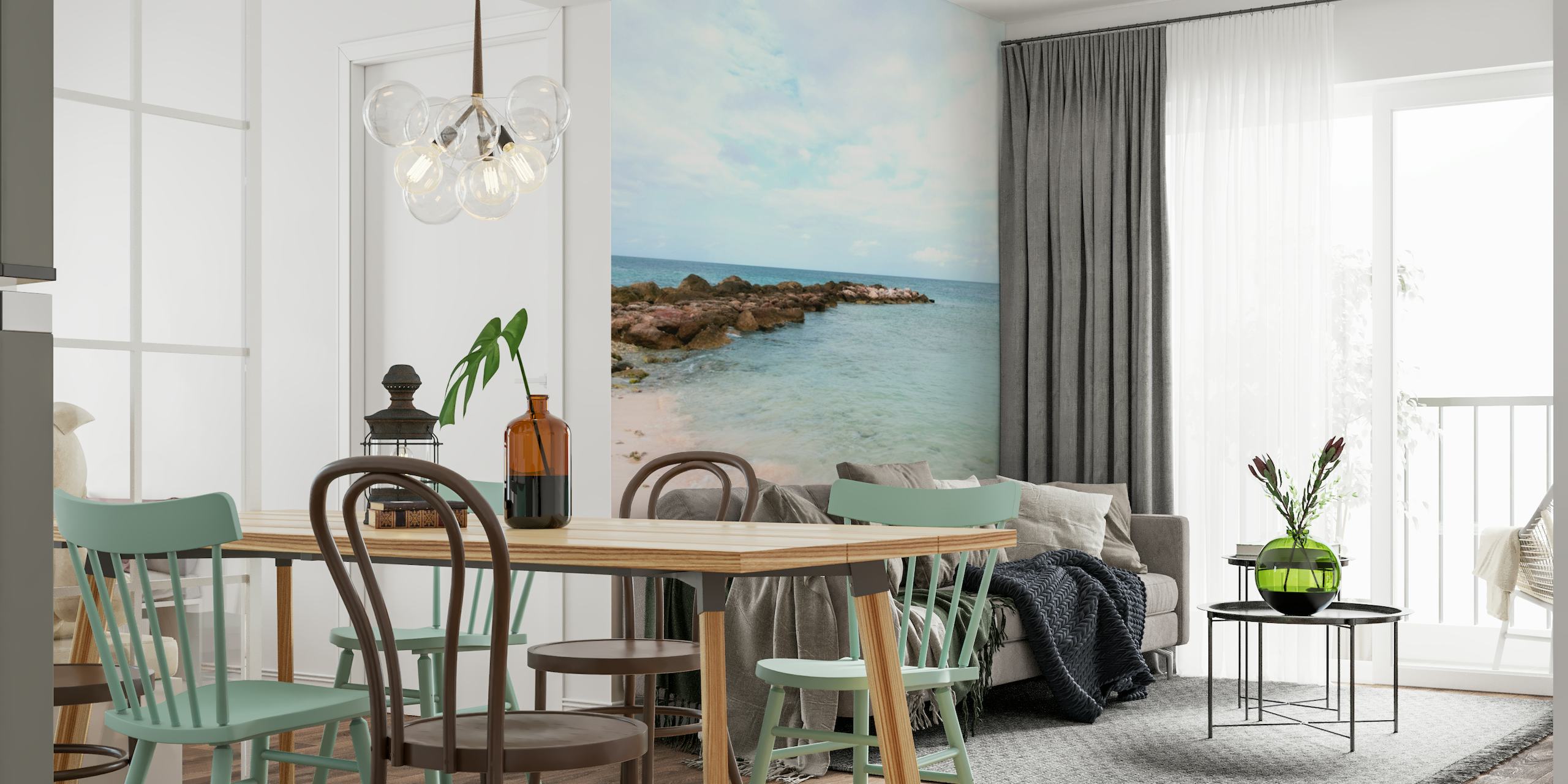 Caribbean beach wall mural with soft white sands and clear blue waters
