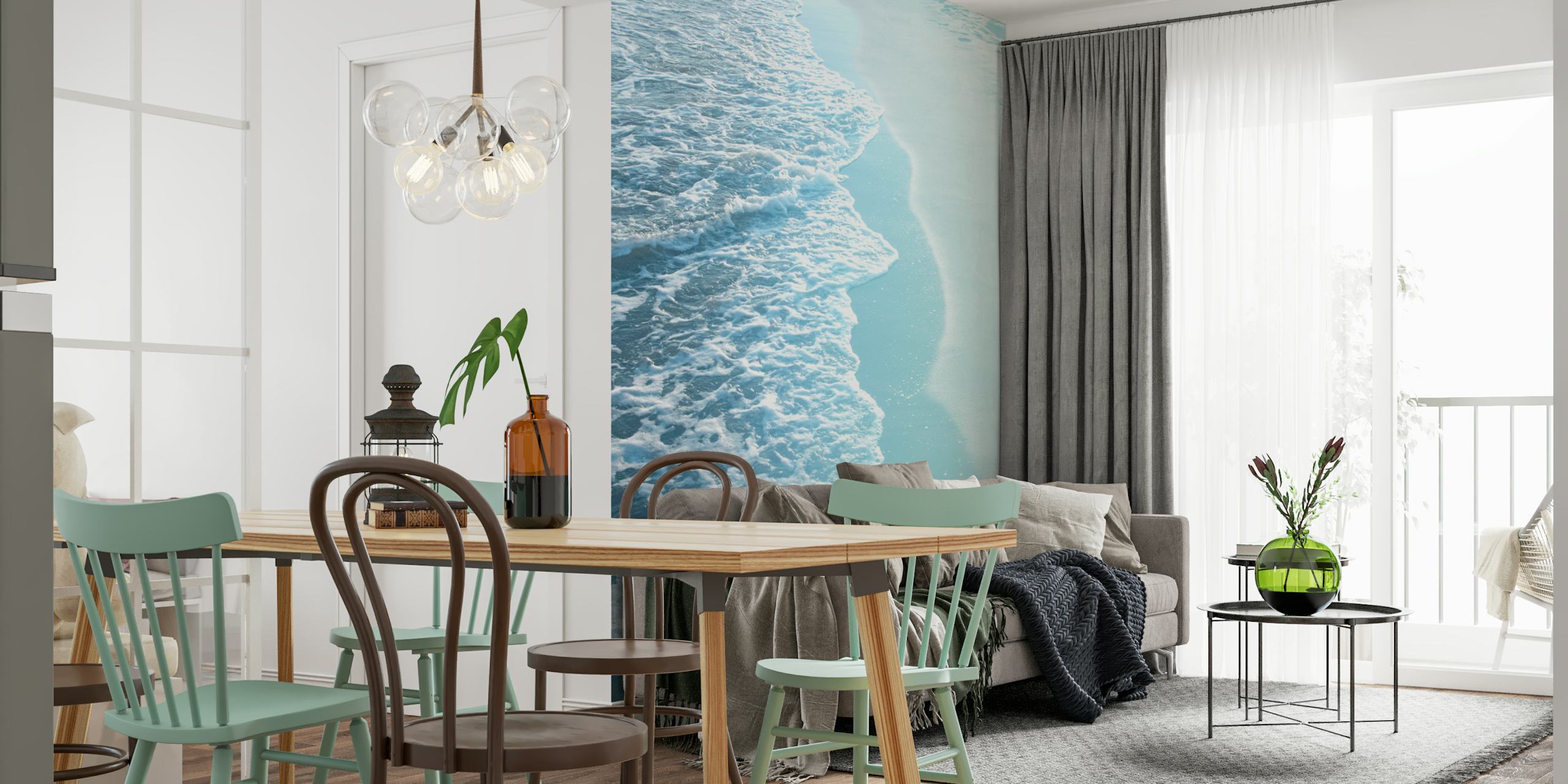Zachte turquoise oceaan golfbehang in een kamer