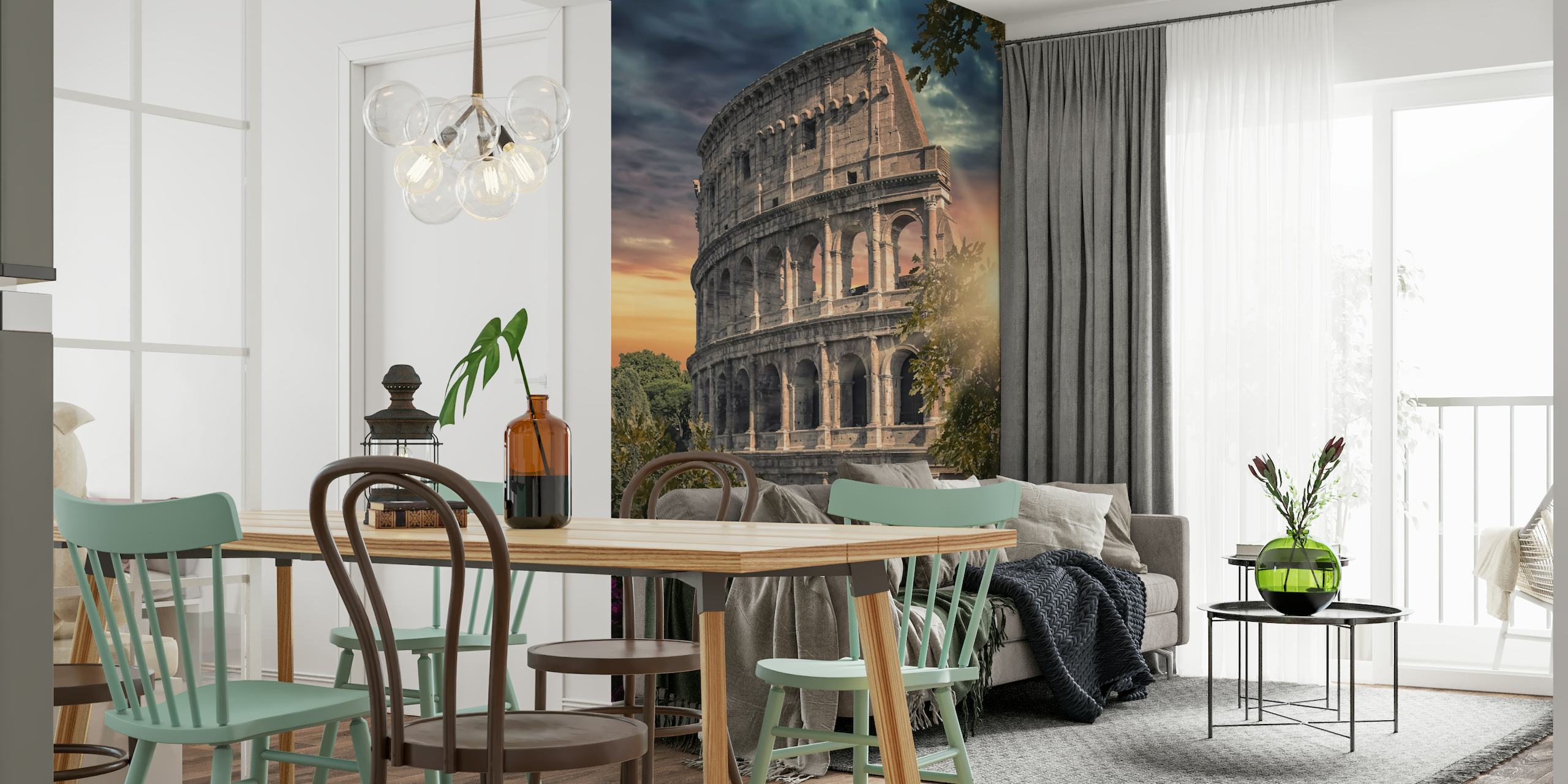 Colosseum Sunset wall mural with blooming lavender under the warm glow of the setting sun