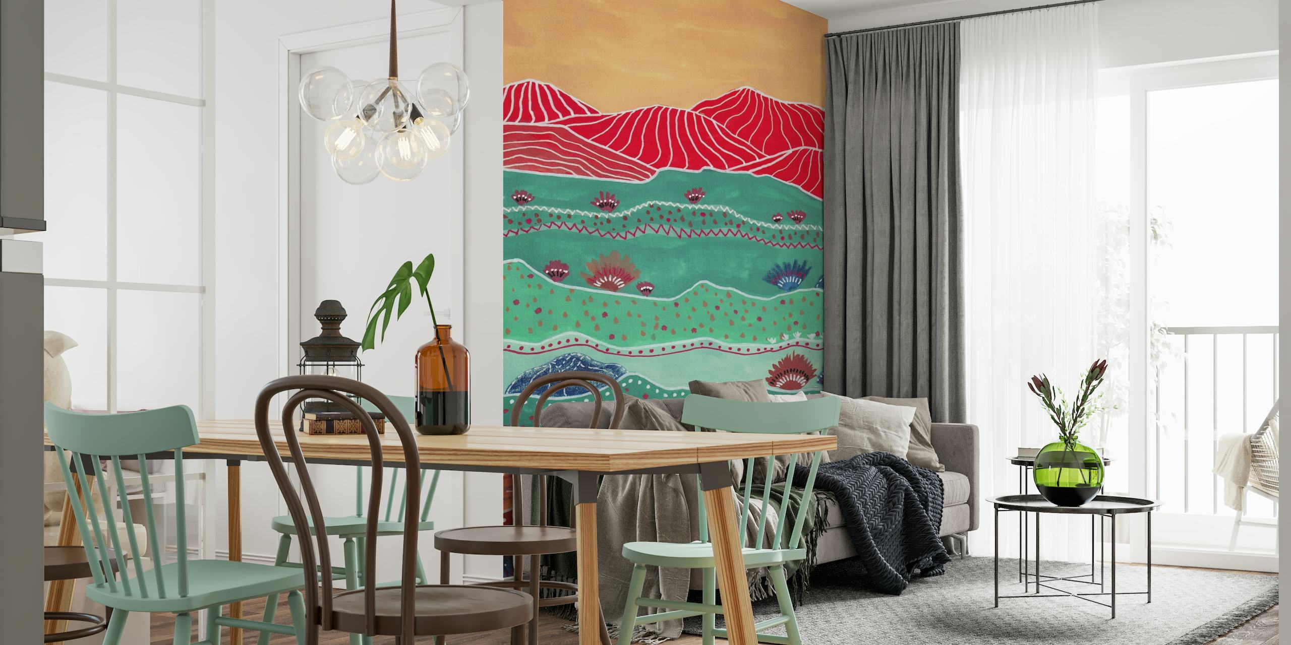 Boho Landscape And Red Mountains behang