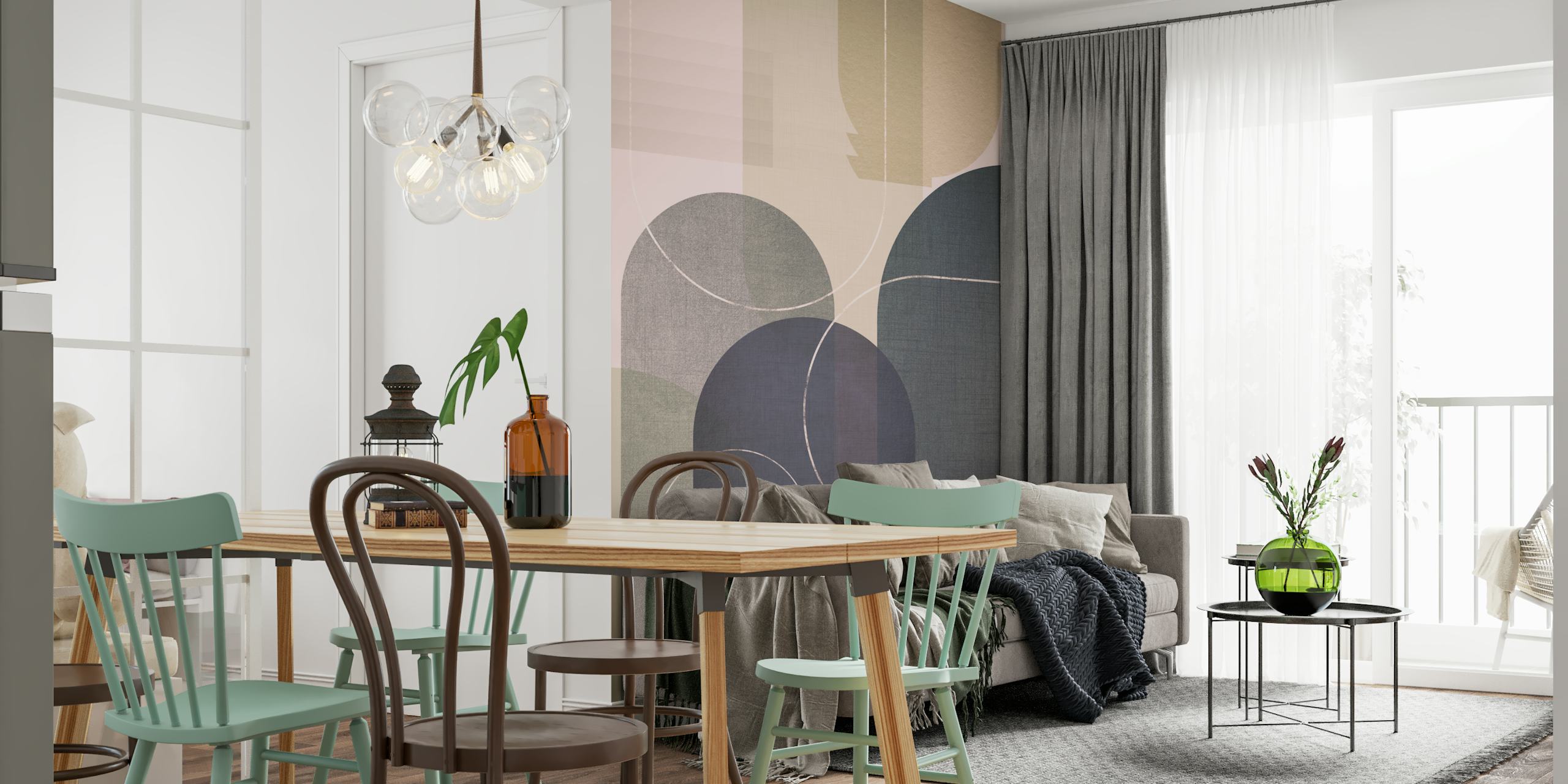 Modern Mid Century Linen 3 papier peint dans une pièce