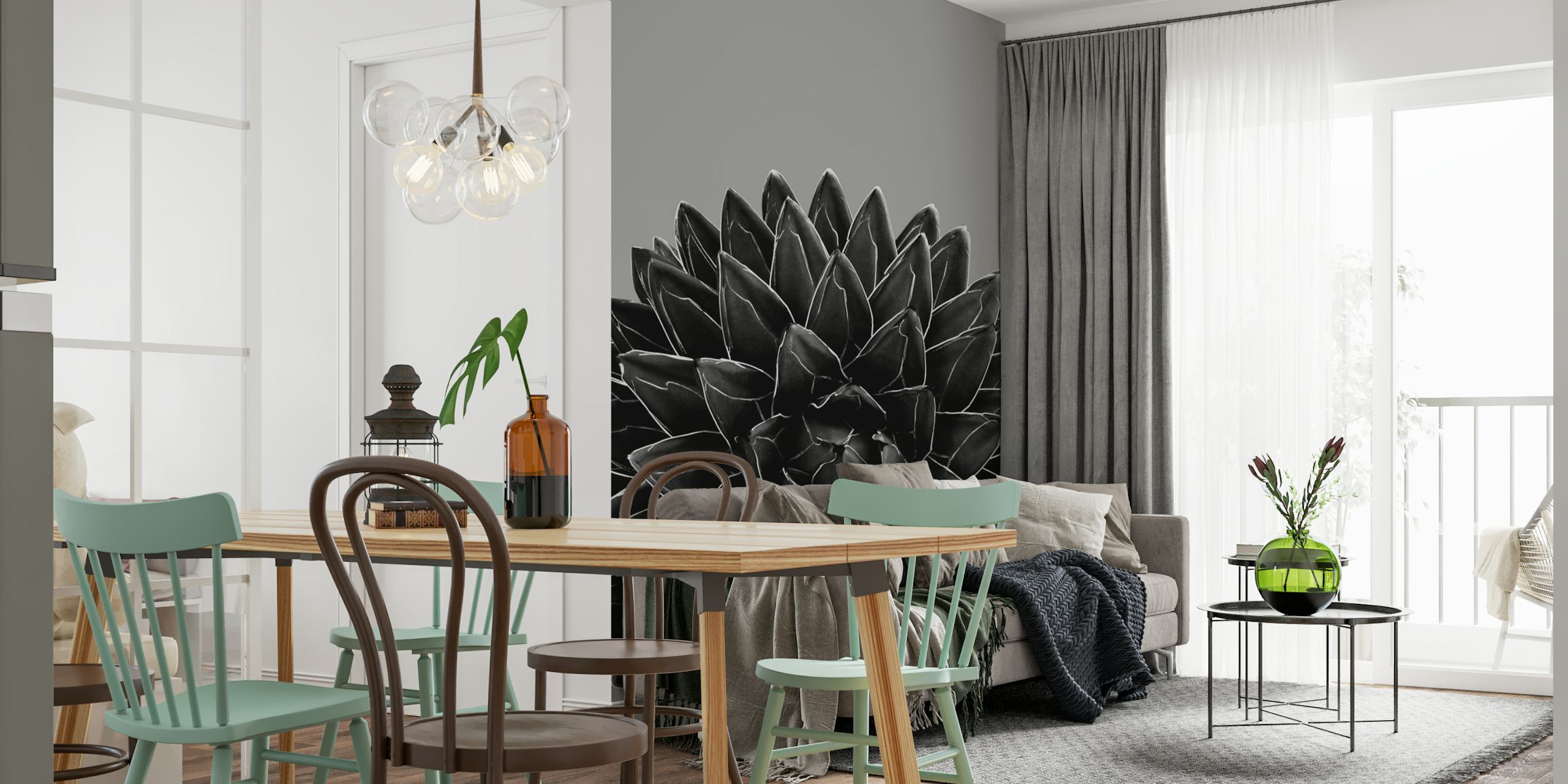 Carta da parati Gray Black Agave Chic in una stanza