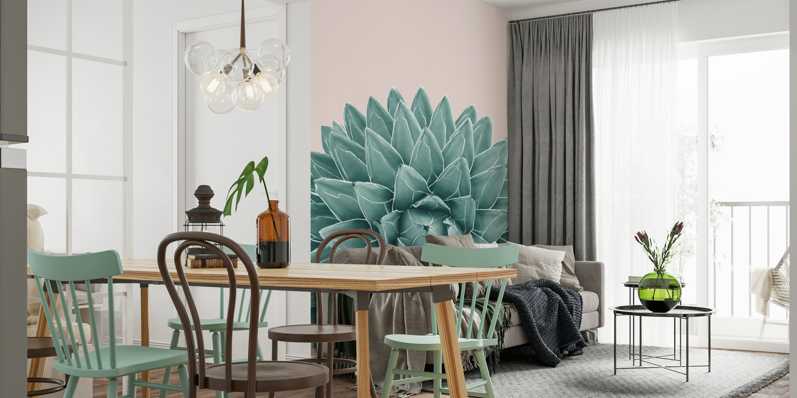 Blush Green Agave Chic 1 Tapete in einem Raum