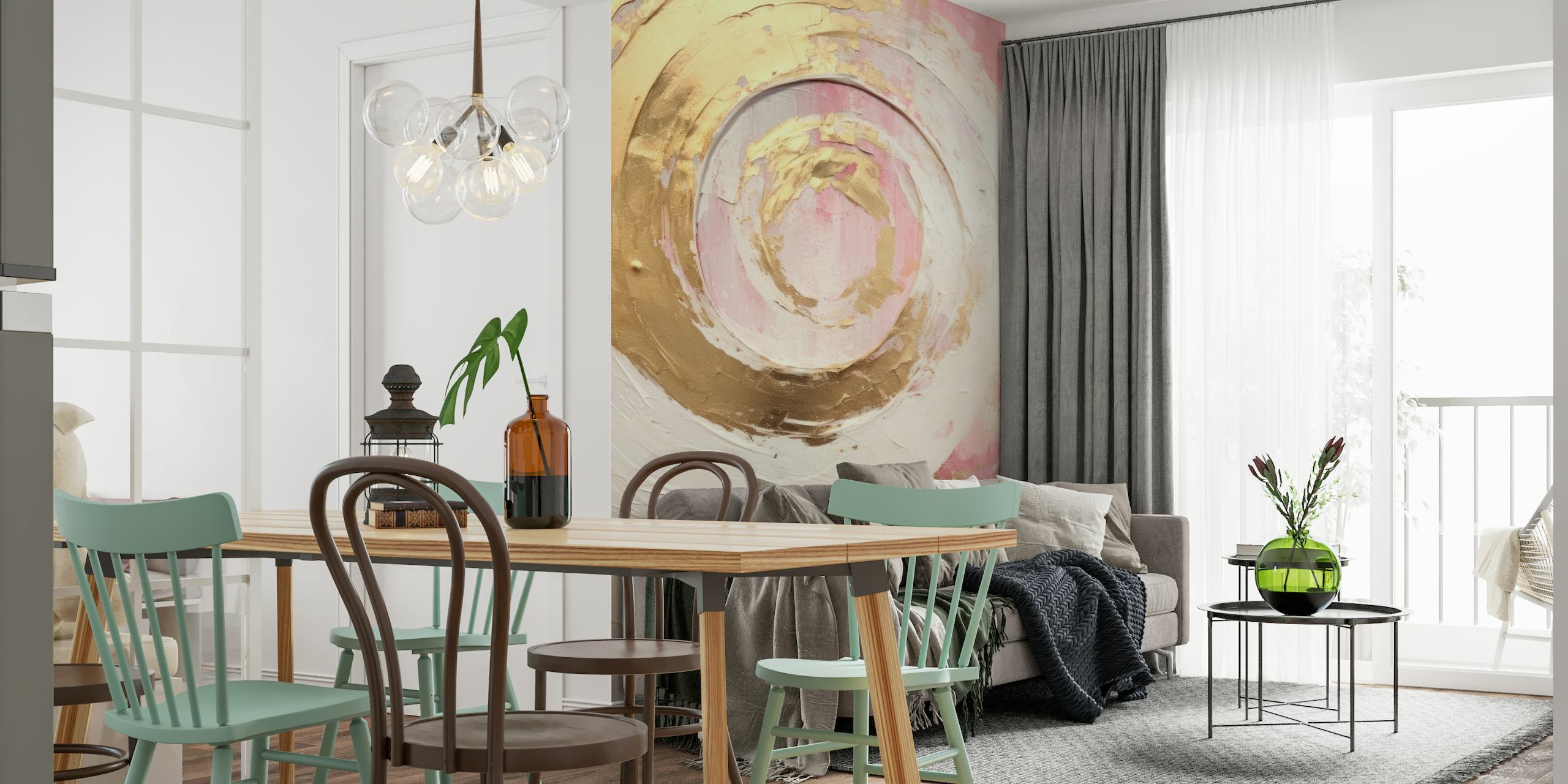 ABSTRACT ART Dynamic - pink and golden style behang