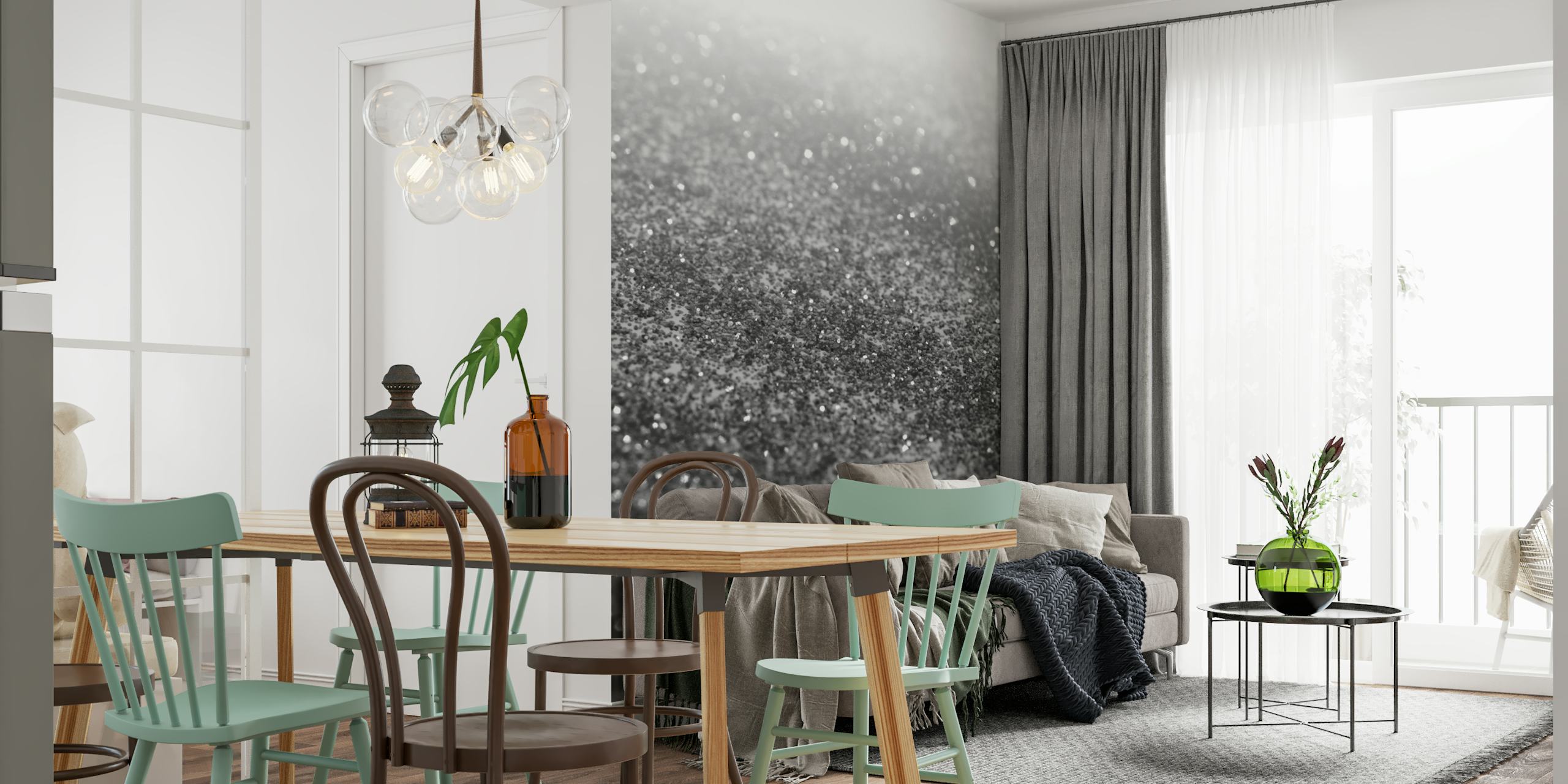 Silver and black glitter wallpaper with sparkling texture