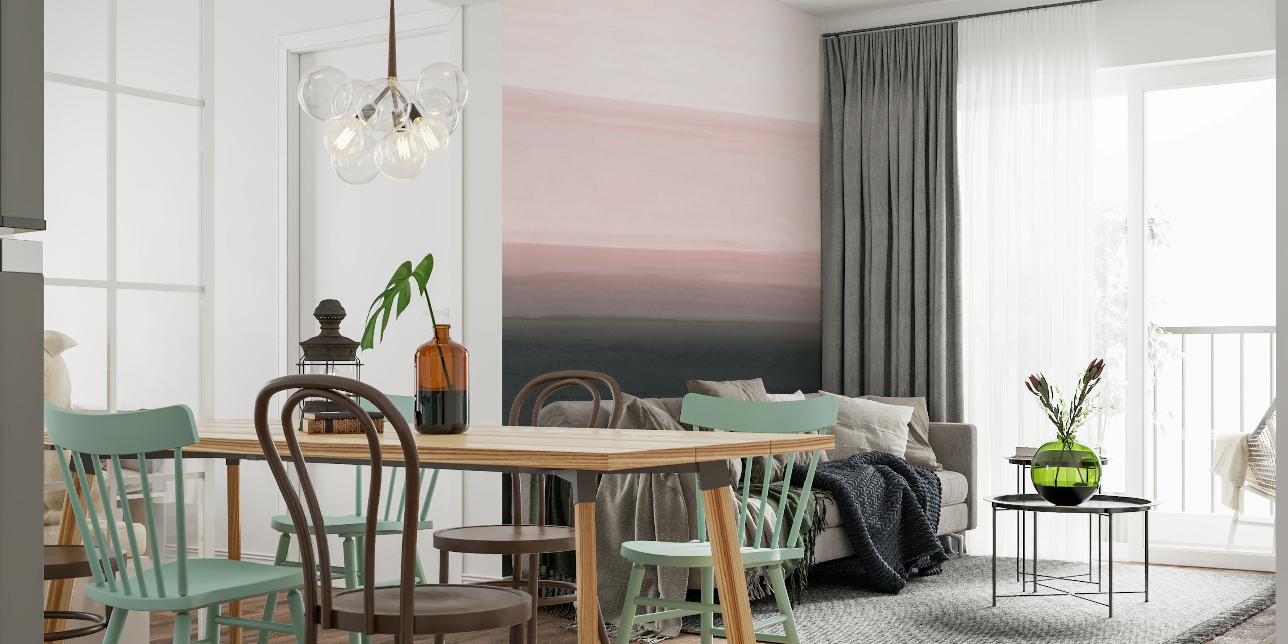 Papel de parede Touching Blush Black 1 em um quarto